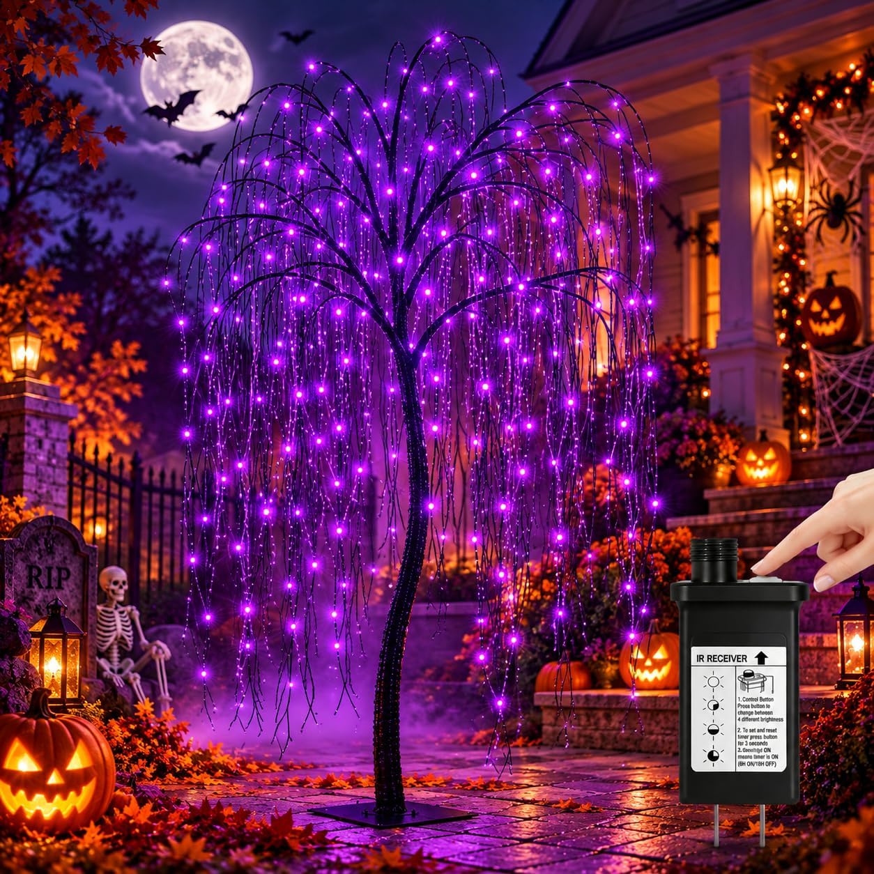 Detalle de LIGHTSHARE 7-Foot Halloween Willow Tree with 256 Purple LEDs, Timer and Stakes
