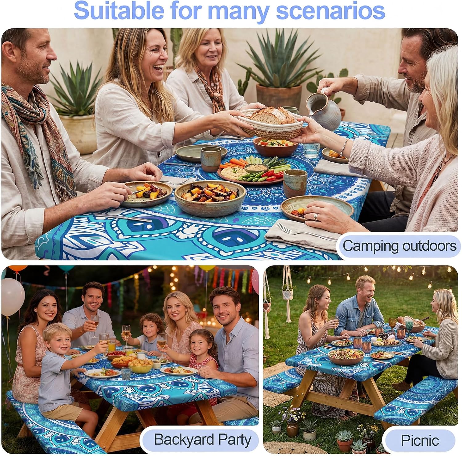 Thumbnail 6 de Picnic Table Cover with Bench Covers 3-Piece Set (72in, Air Superiority Blue) for 72" x 30" Tables
