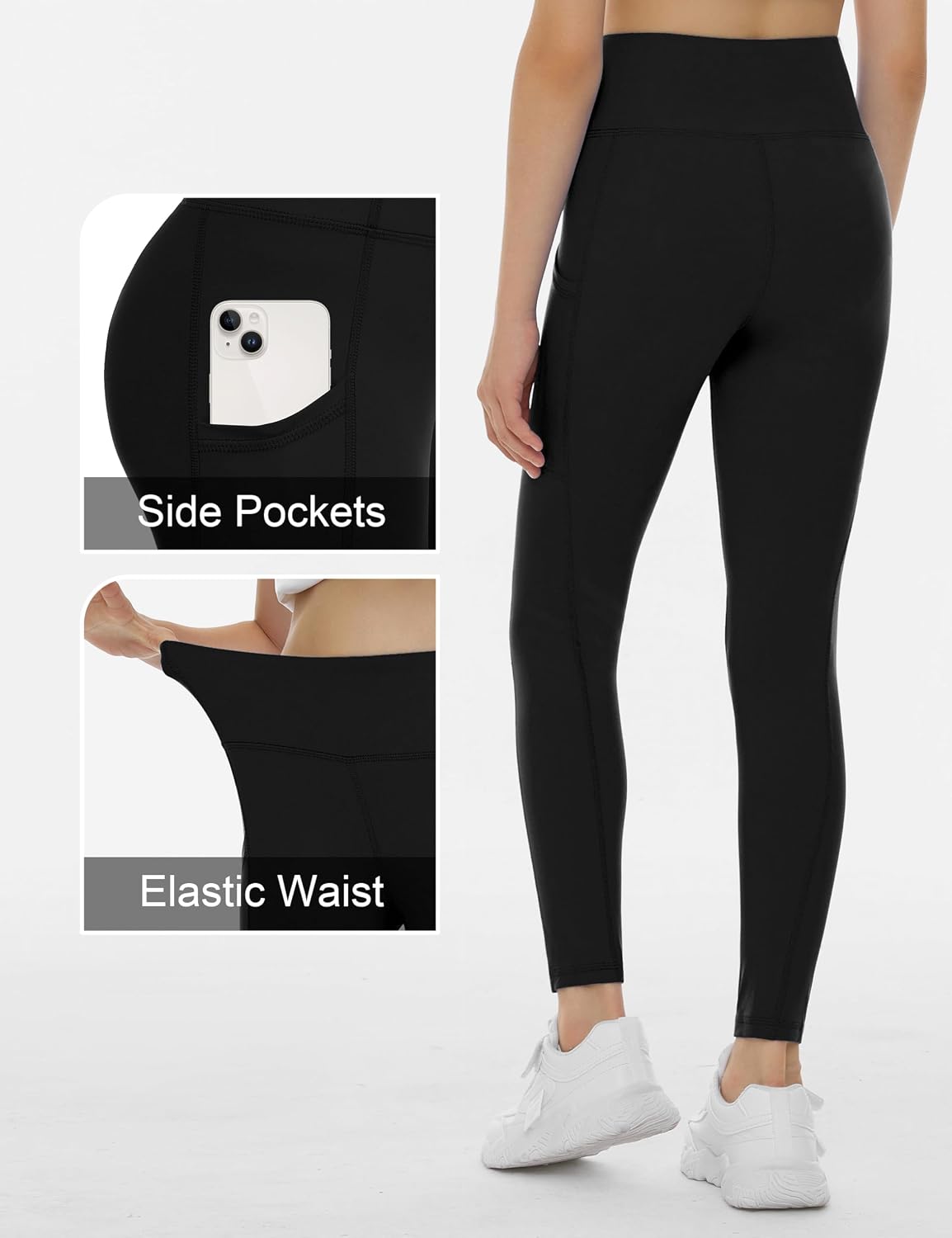 Detalle de THE GYM PEOPLE Girls’ High-Waisted Training Leggings with Stretch Fabric and Pockets