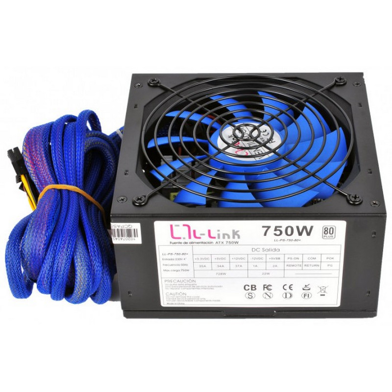 Detalle de L-Link ATX 750W 80 Plus: fuente de alimentación para PC con alta eficiencia y buena disipación