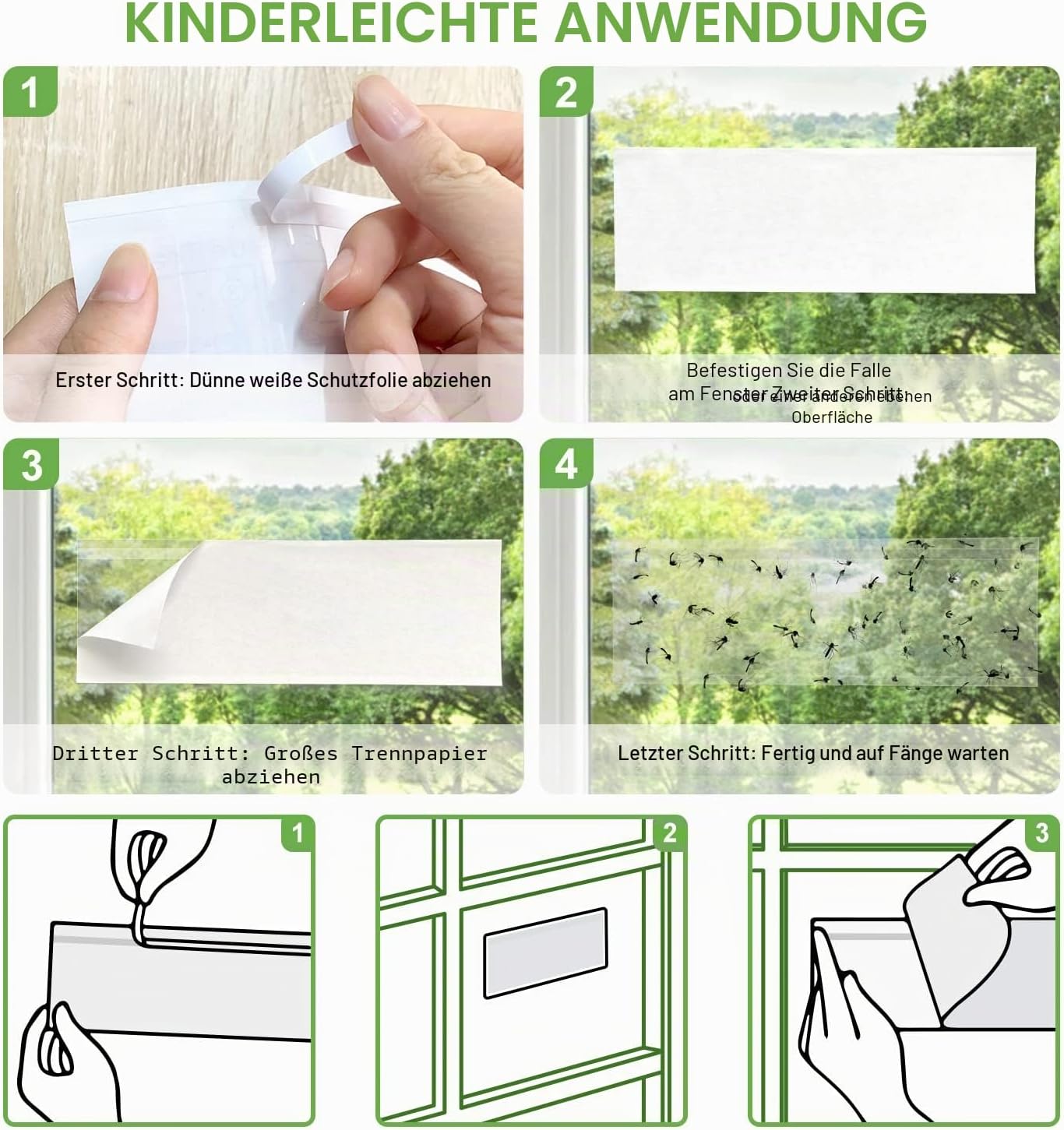 Detalle 2 de 100 Stück Fensterfliegenfallen – Transparente Klebestreifen gegen Fliegen und Fruchtfliegen