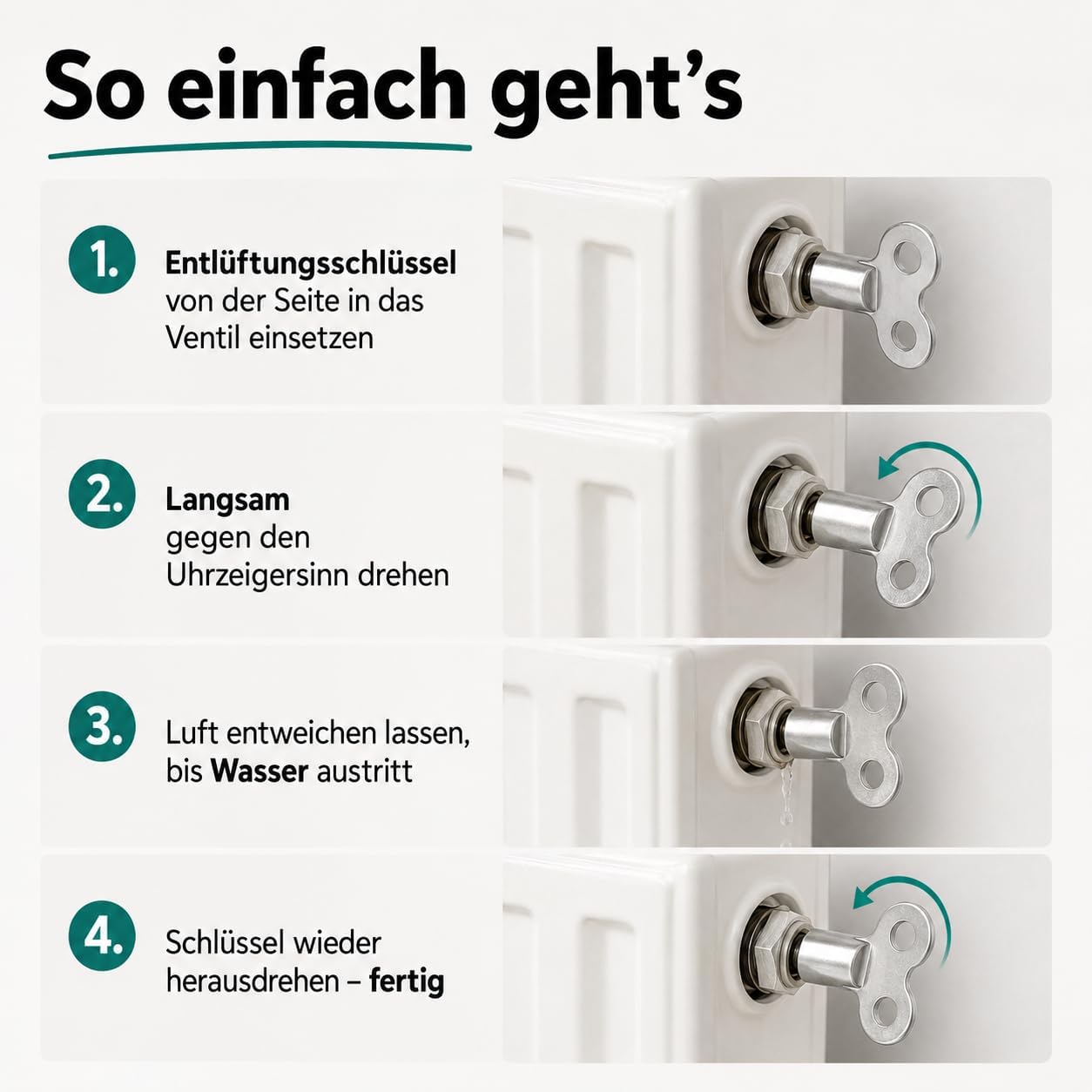 Detalle de repairr avluftningsnycklar för radiatorer, 4-pack med fyrkantig standarddesign