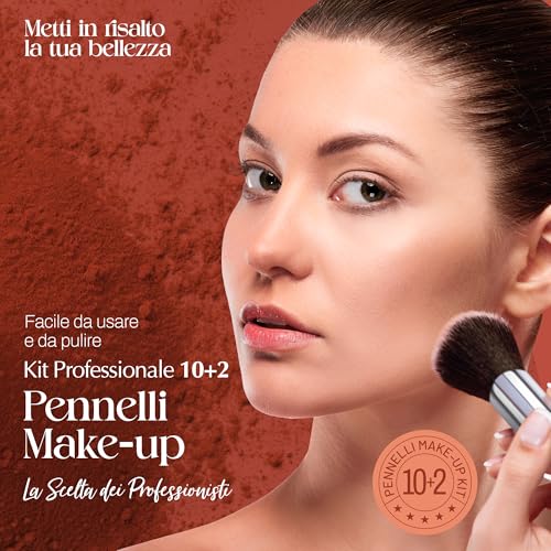 Detalle de PORTENTUM Set Pennelli Make Up 10+2 Premium: kit professionale in fibre sintetiche