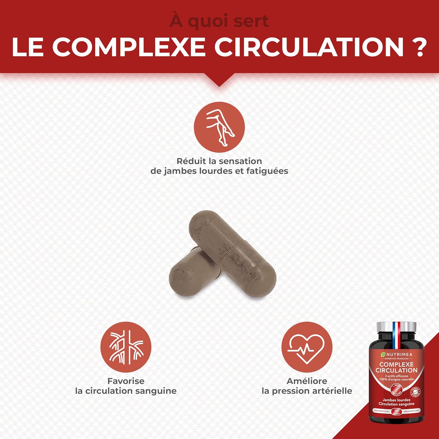 Thumbnail 1 de Nutrimea Circulation Sanguine Jambes – drainage lymphatique au vignoble rouge, marron d’Inde & hamamélis (90 gélules vegan, fabriqué en France)