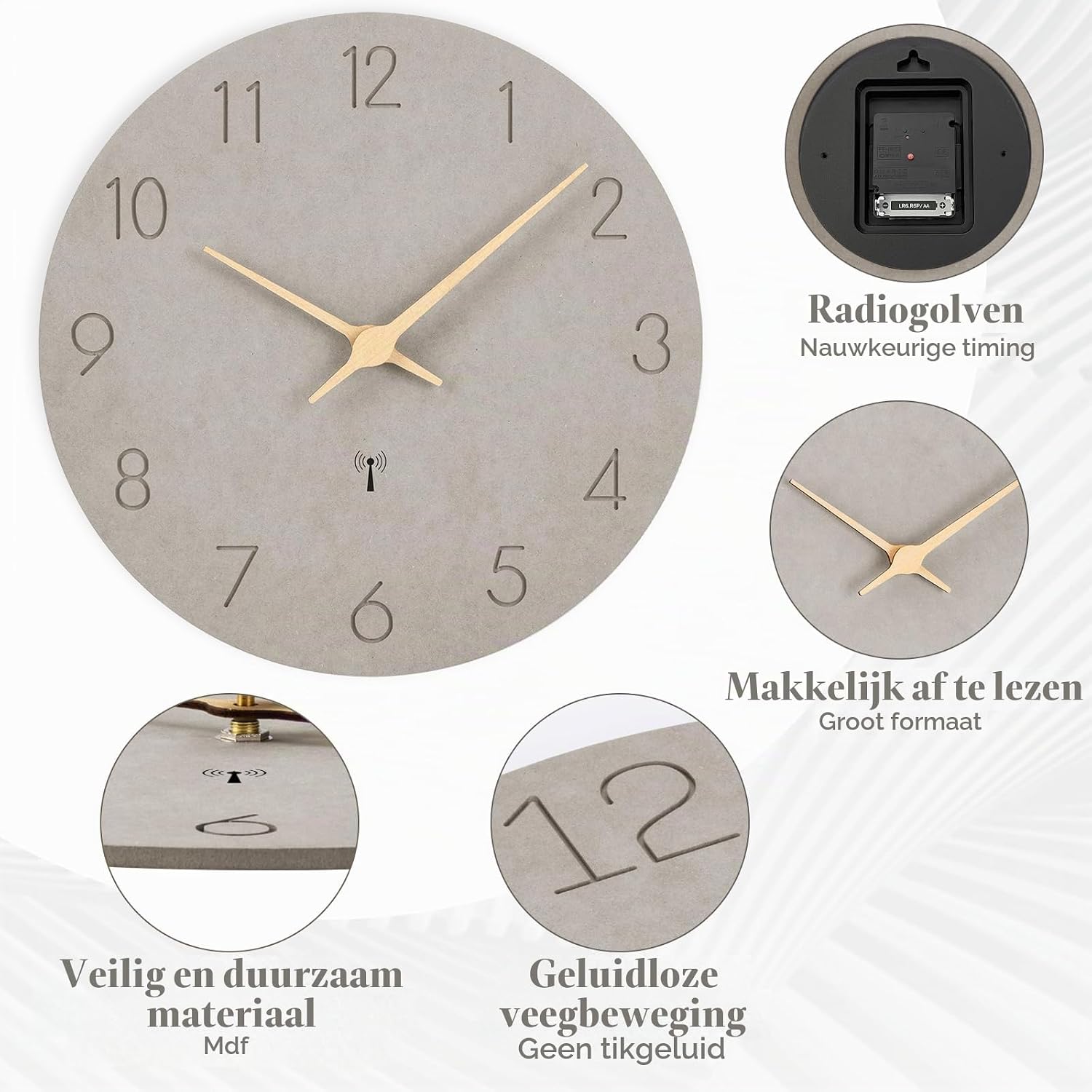 Detalle de Warminn Horloge Murale Radio Pilotée radiogestuurde wandklok, 30 cm, stil