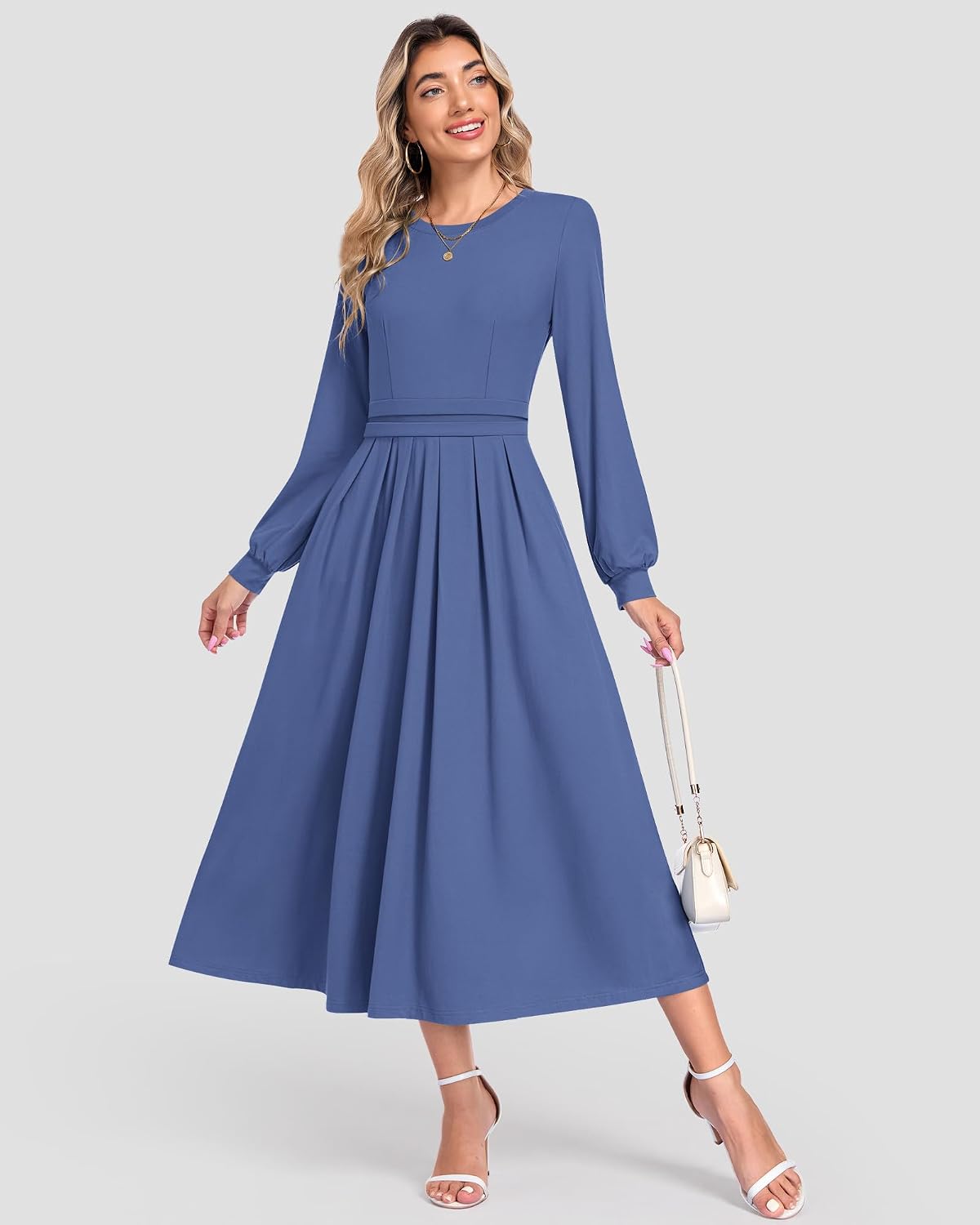 Detalle de MOLERANI Long Sleeve Maxi Dress with High Waist, Pockets and Soft Knit
