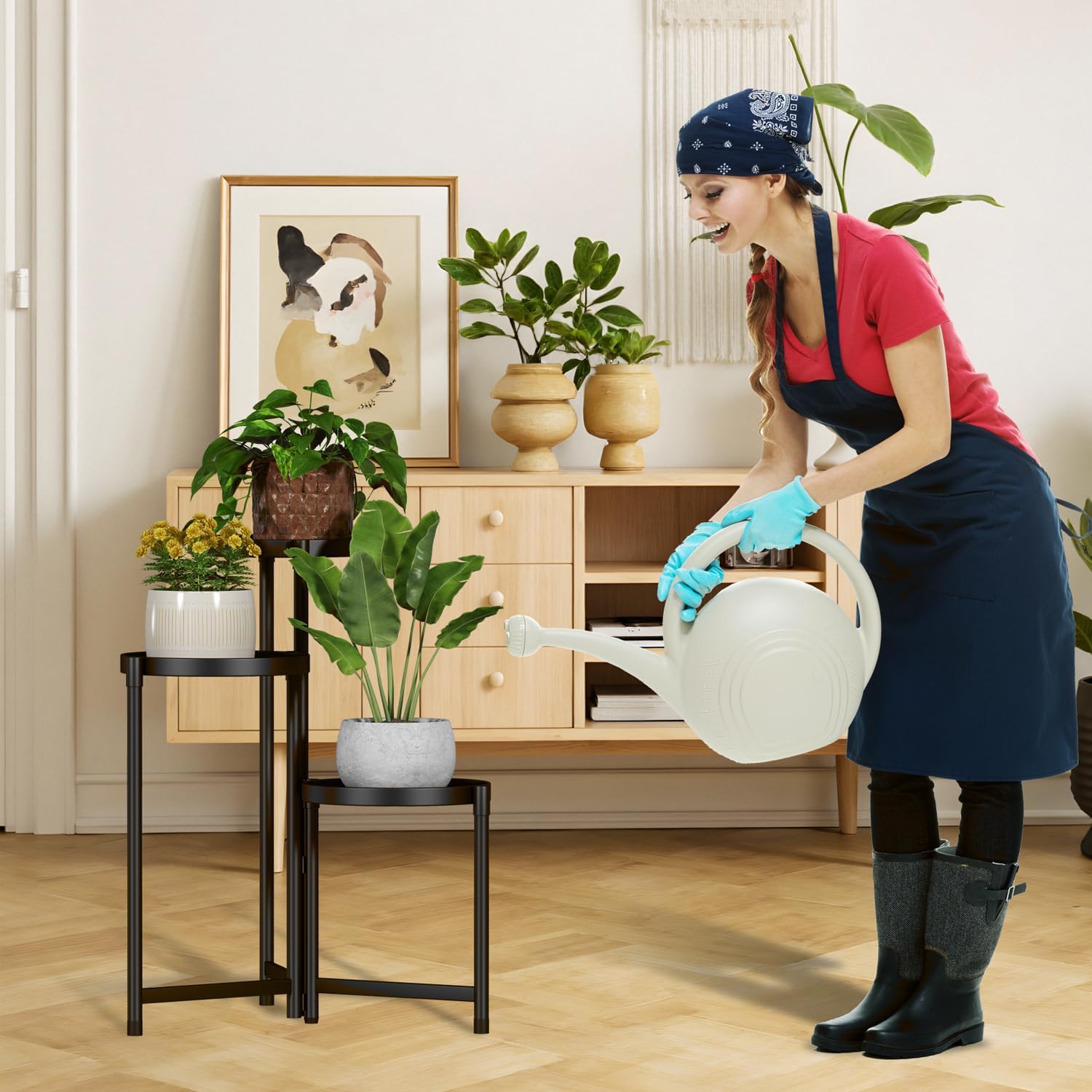 Detalle 2 de Atpddpey HJZ03 3-Tier Metal Plant Stand, Black, 9.06-Inch Trays