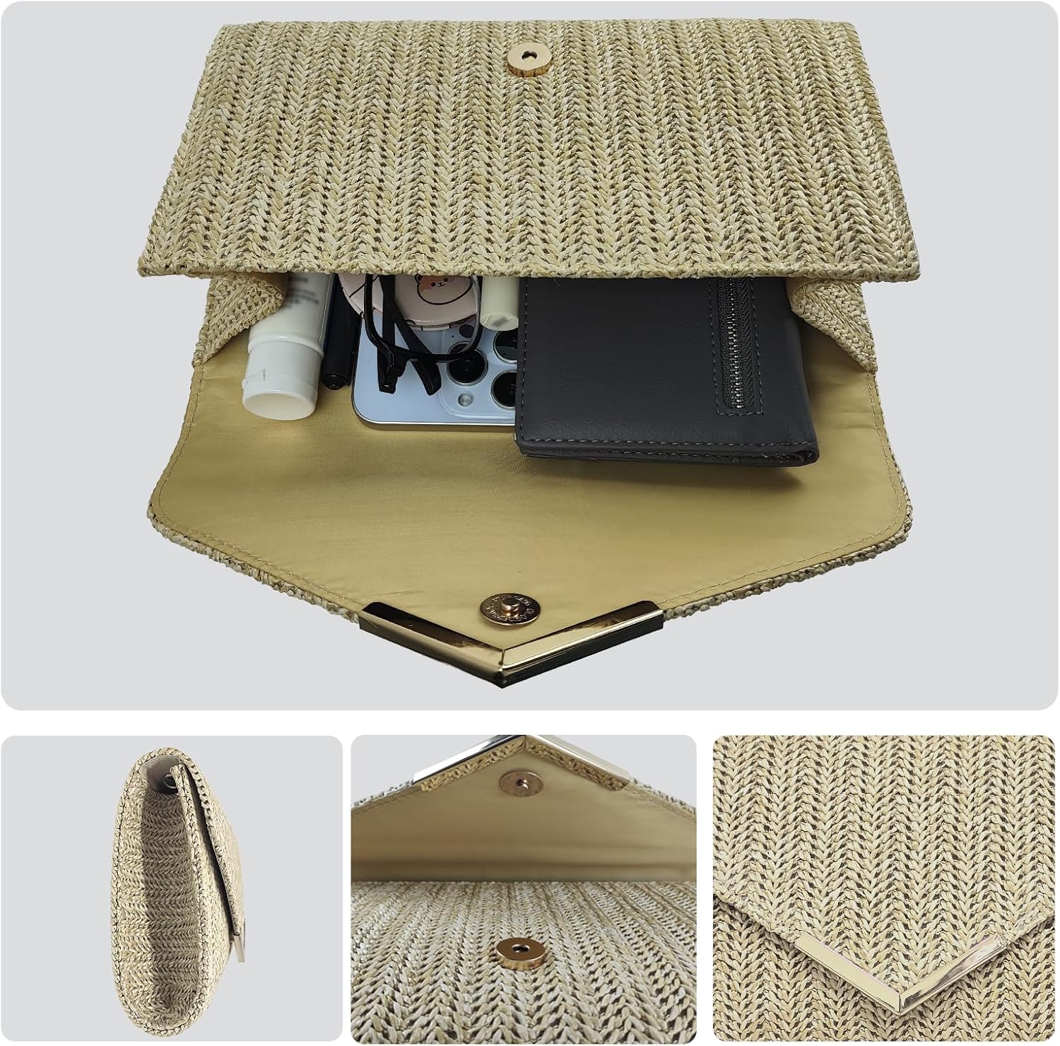 Detalle 2 de Cckuu Women Straw Clutch Bag – Lightweight Woven Raffia Evening Bag for Summer