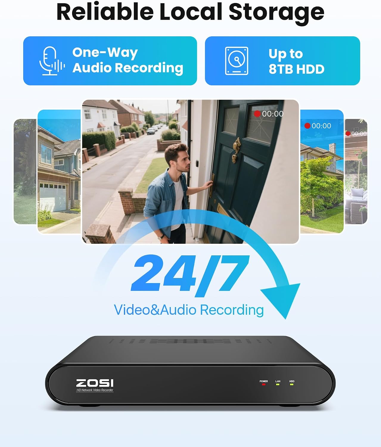 Detalle 2 de ZOSI Set di telecamere di sorveglianza PoE 2,5K con NVR da 8 canali e 4 telecamere dome IP66