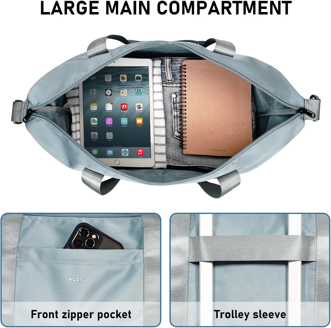 Thumbnail 2 de ECOHUB 30L Reisetasche Handgepäck (Grau) – faltbare Handgepäck-Tasche für Easyjet bis 45×36×20 cm
