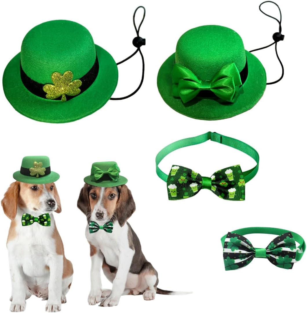 Thumbnail 6 de St Patrick’s Day small animal costume set (4pcs, green) with adjustable collar, bow tie & hats for guinea pig, rabbit, hamster and more (XS – 4pcs green set)