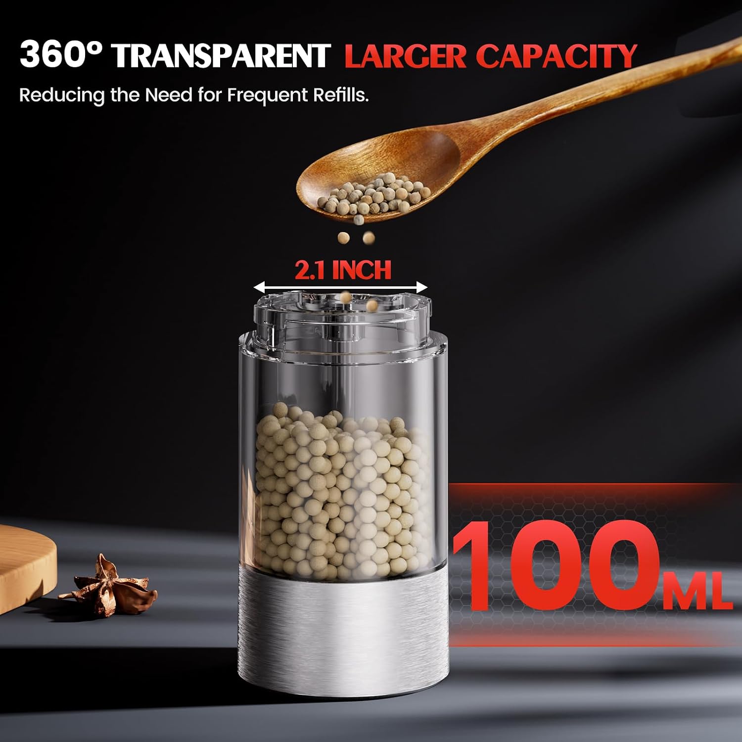 Detalle 2 de Electric Salt and Pepper Grinder, Stainless Steel