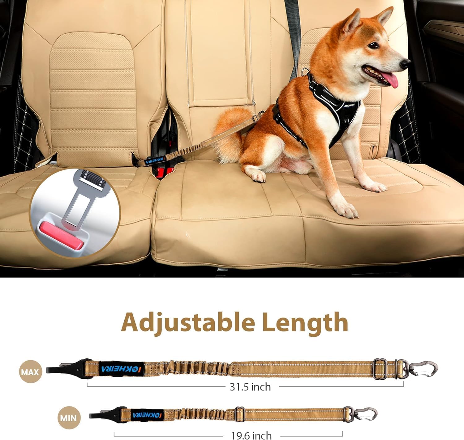 Thumbnail 4 de IOKHEIRA Hunde-Sicherheitsgurt mit einstellbarer Länge (50–80 cm), Universalstecker und Verriegelungsstange