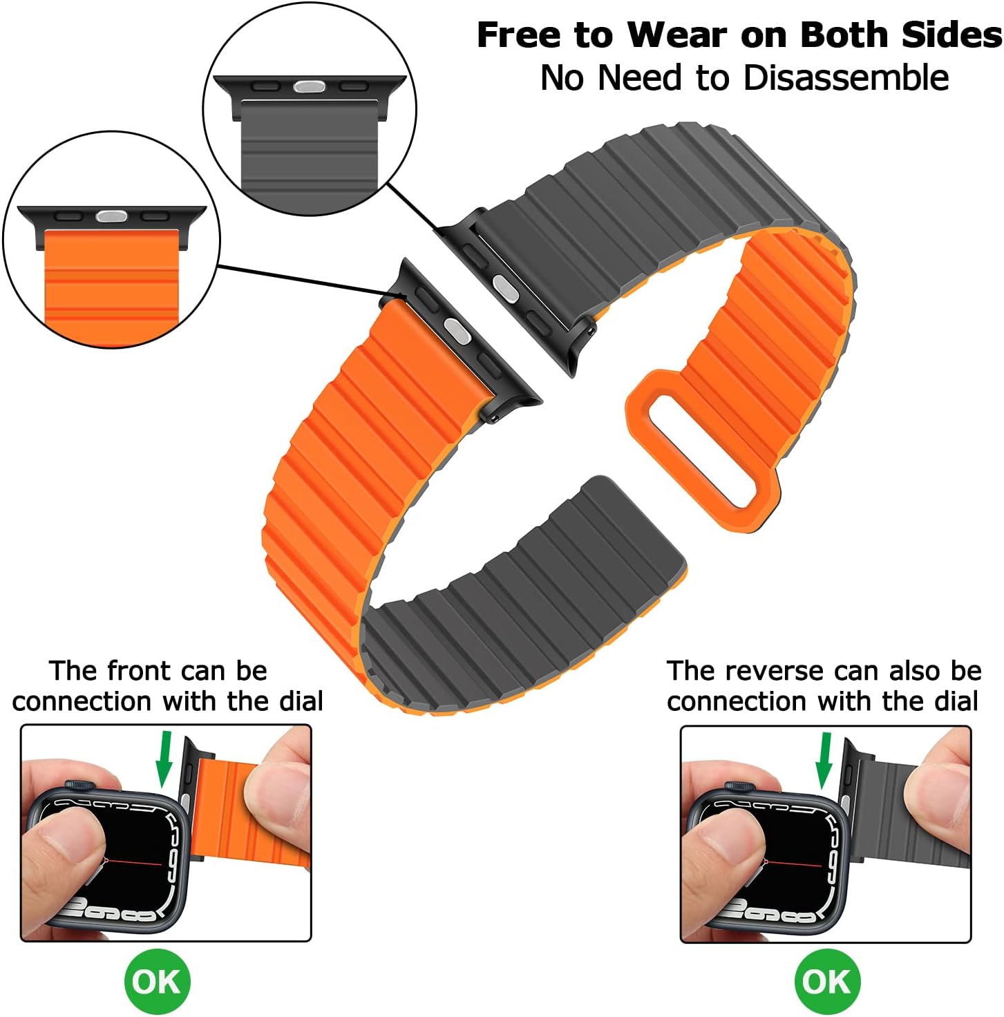 Detalle de Tasikar Silicone Magnetic Loop Strap for Apple Watch 42mm – Grey/Orange (Series 10)