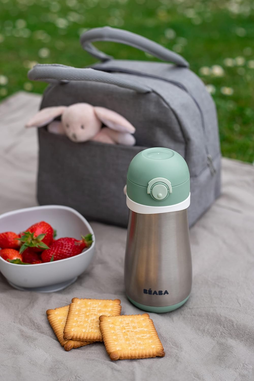 Thumbnail 1 de Béaba gourde inox enfant 2 en 1 (gourde/verre) 350 ml vert sauge