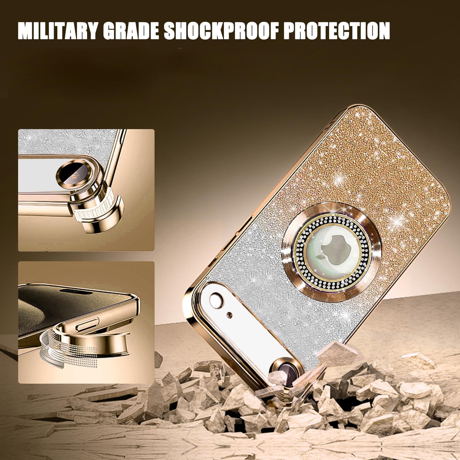 Thumbnail 3 de Misscase MagSafe Glitter Case for iPhone 17 Air (6.5") — Gold, Slim Shockproof Cover with Camera Lens Protector