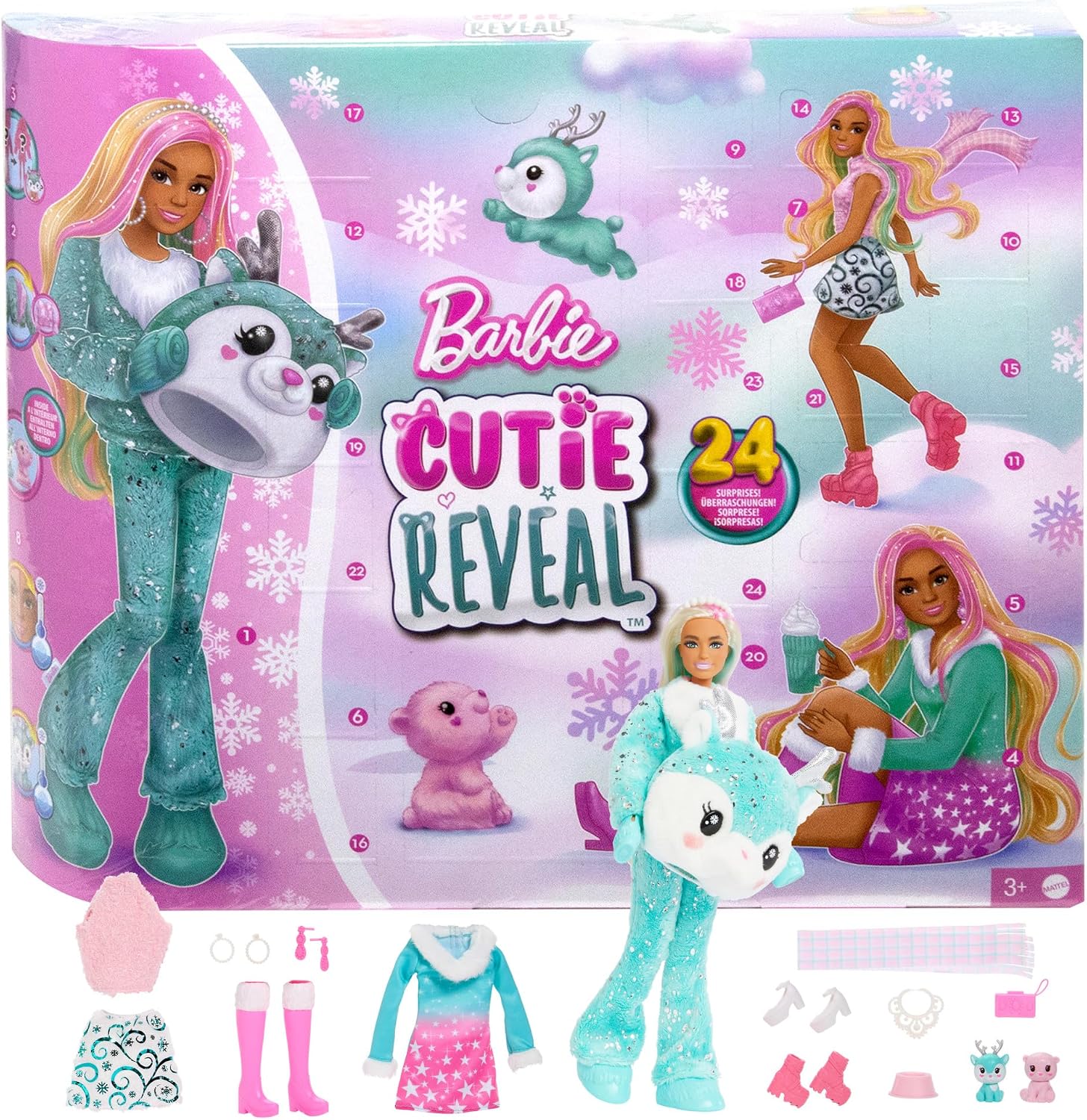 Detalle de Barbie HJX76 Cutie Reveal-adventskalender med docka och 24 överraskningar
