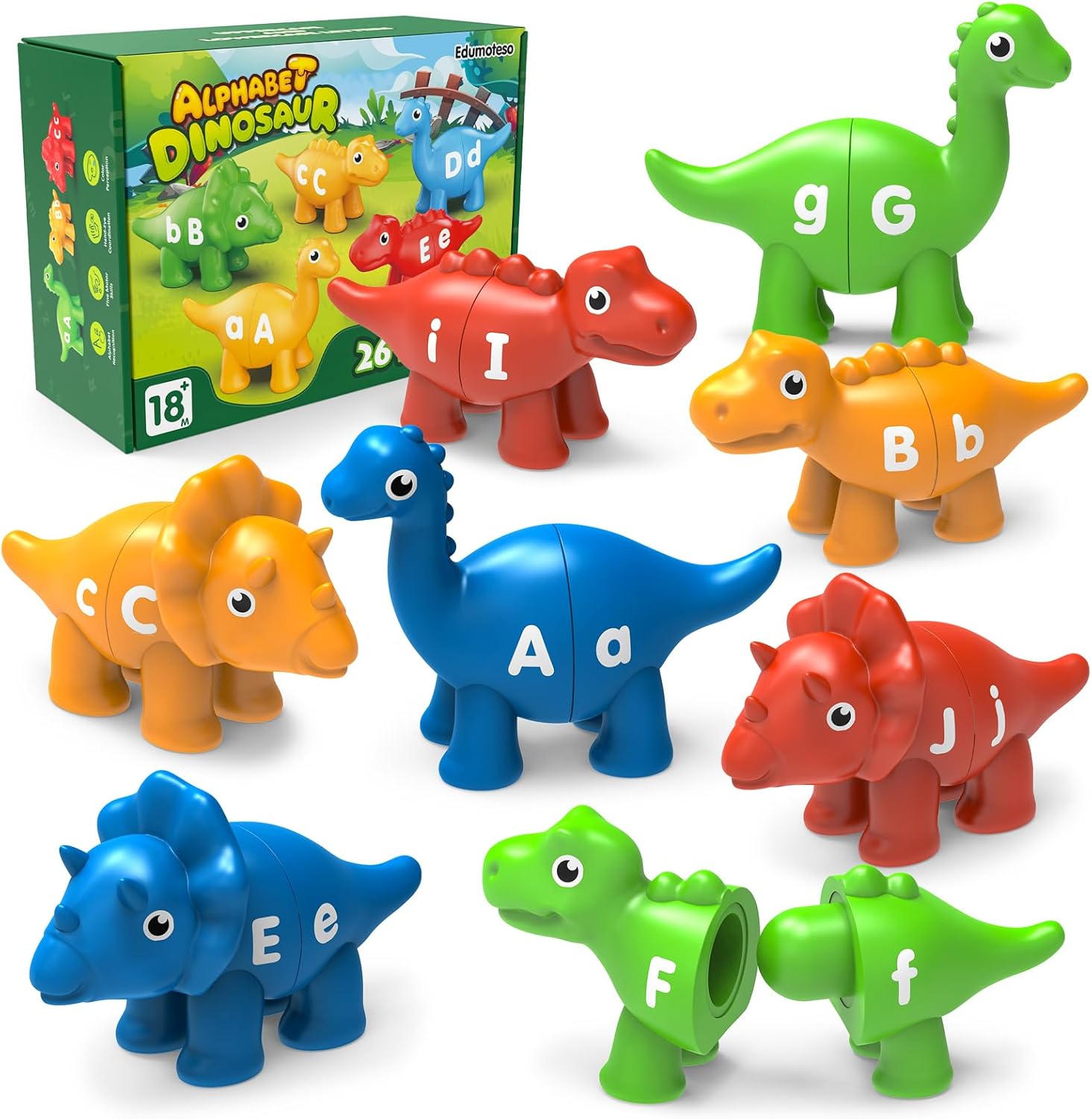 Detalle de Edumoteso 26PCS Dinosaur Alphabet Learning Toys for Kids 3-5: A Montessori Double-Sided ABC Match
