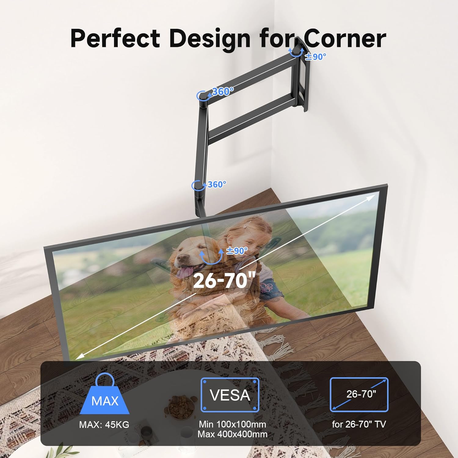 Thumbnail 5 de XINLEI MAP3L TV Wall Bracket (Tilt Swivel) for 26–70 inch screens, up to 45kg, max VESA 400×400