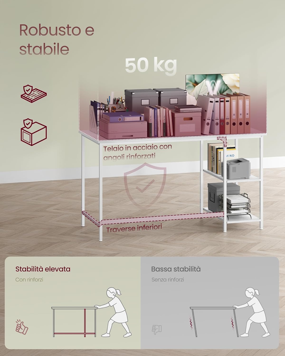 Detalle de VASAGLE Scrivania per Computer LWD047W44 120 x 60 cm bianco acciaio
