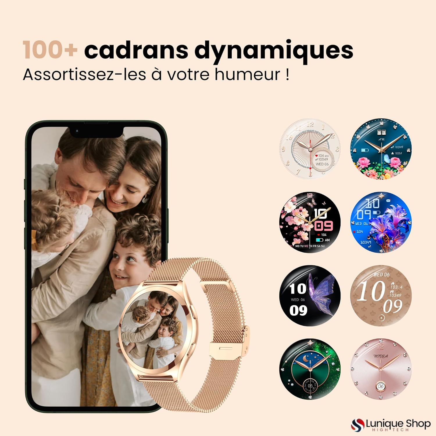 Thumbnail 1 de LUNIQUESHOP LSWATCH V2 montre connectée femme Bluetooth, cardio, sommeil, podomètre et appels