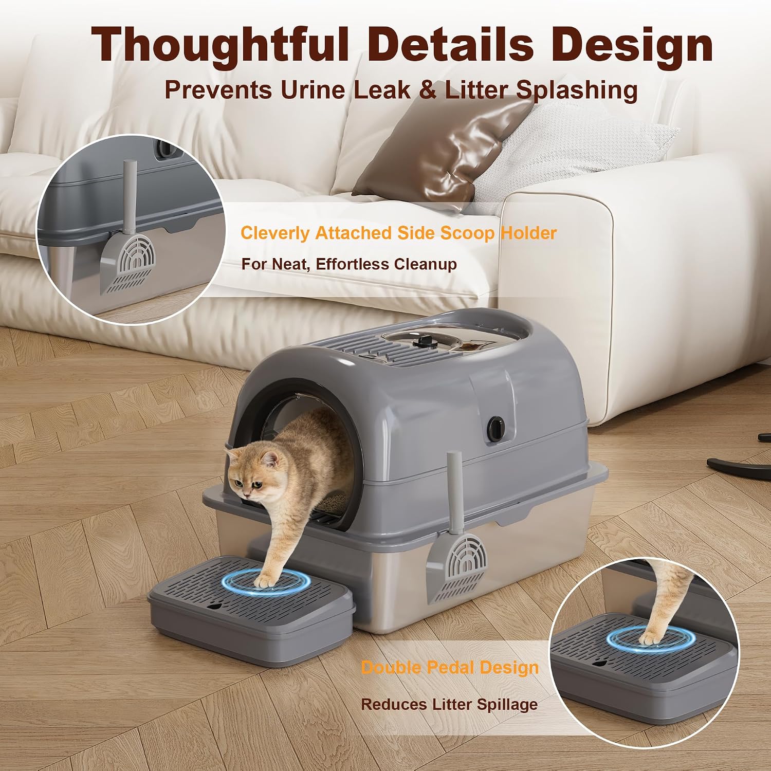 Detalle de CuddPaw Stainless Steel Cat Litter Box, Nonstick Basin