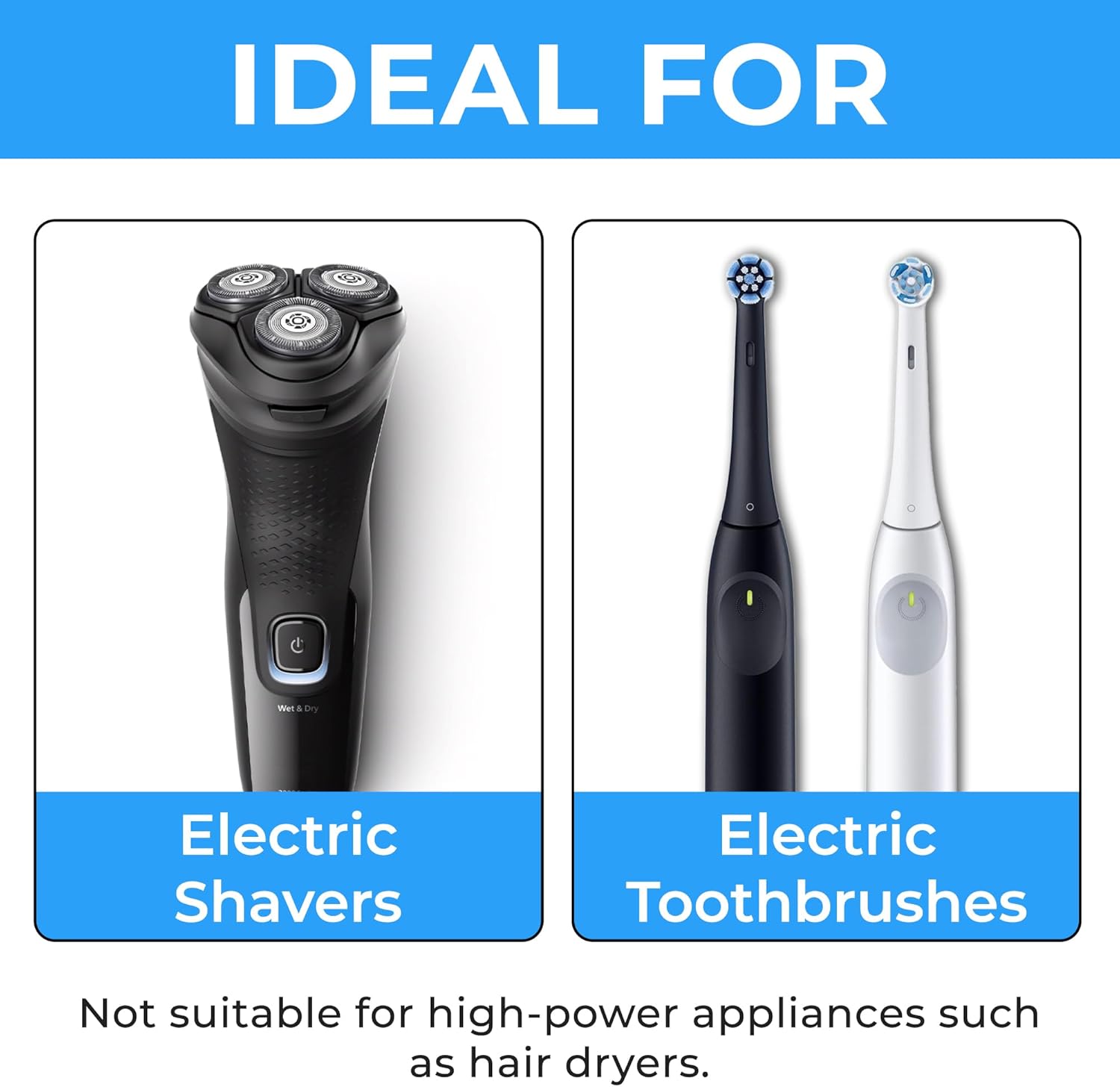 Detalle 2 de 2 Pack UK Electric Toothbrush & Shaver Plug Adapter (2-Pin to 3-Pin) with 1A Fuse & Safety Shutters – for Oral-B, Braun, Philips & more