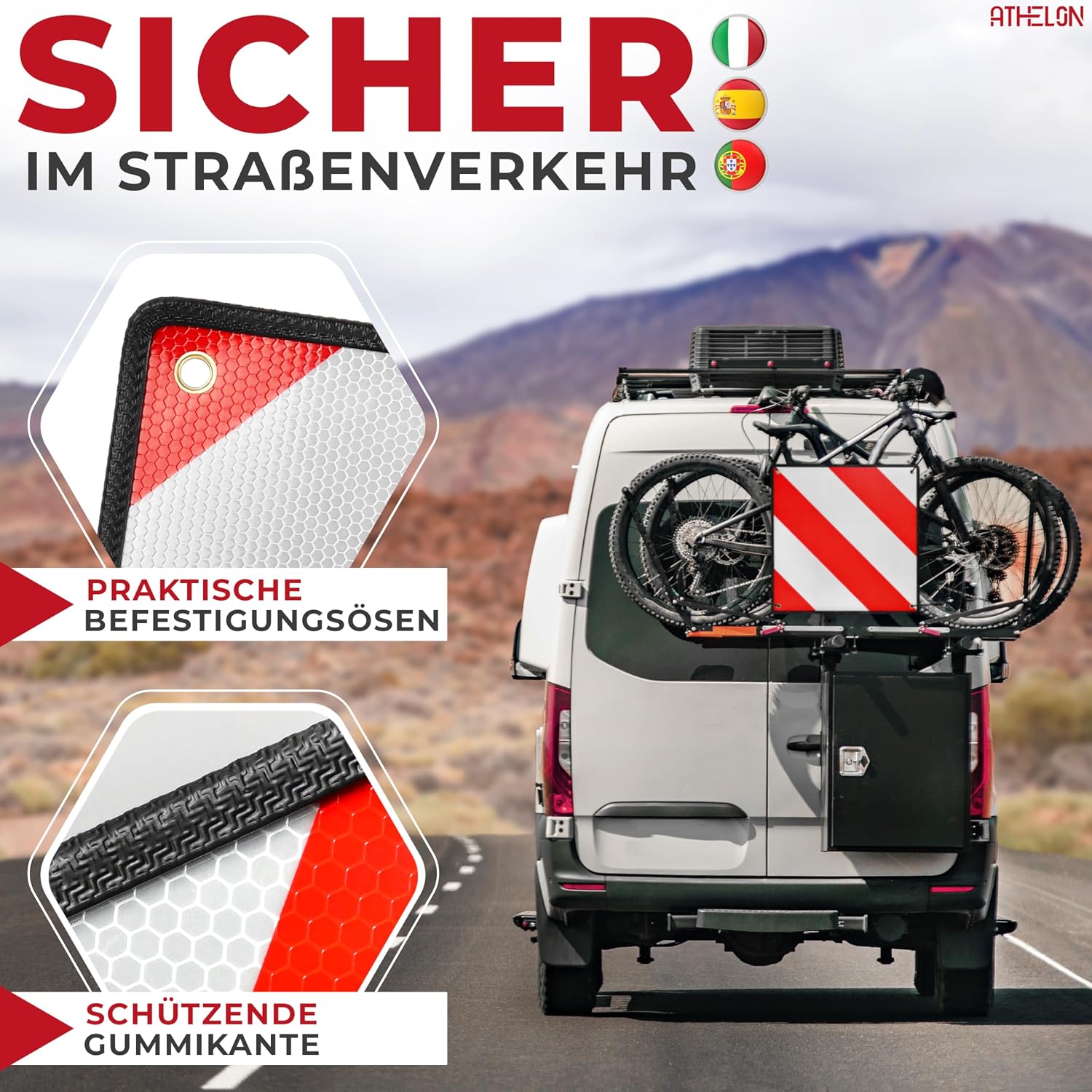 Thumbnail 2 de ATHELON 3in1 Warntafel Italien, Spanien & Portugal – wetterfestes Aluminium-Warnschild für Radträger und Wohnmobil