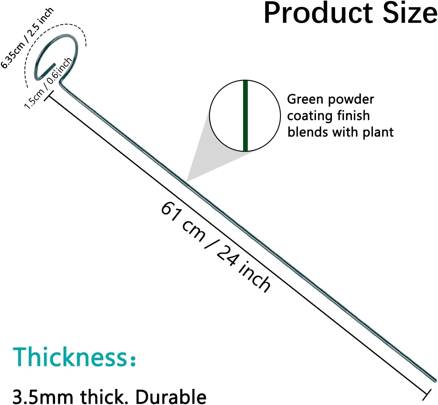 Thumbnail 2 de Thealyn 12 Pack 61cm Metal Plant Support Stakes