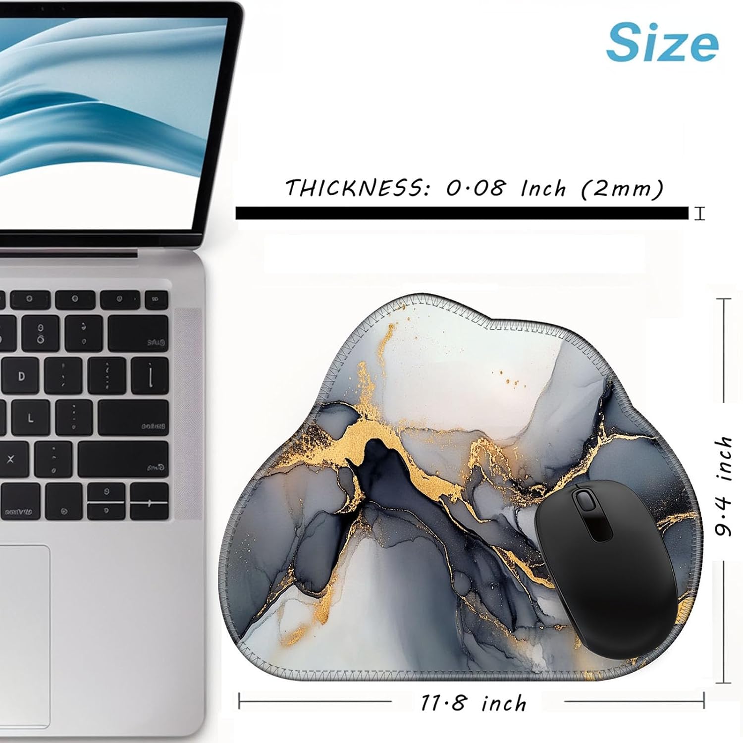 Detalle de FGDRFGRW MK-YXSBD-2025 FBA-26 Irregular Mouse Pad, Black Gold Marble