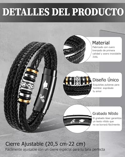Thumbnail 4 de VU100 Pulsera de Graduación 2026 – Regalo en Cuero para Hombre y Niño, con Mensaje Motivador