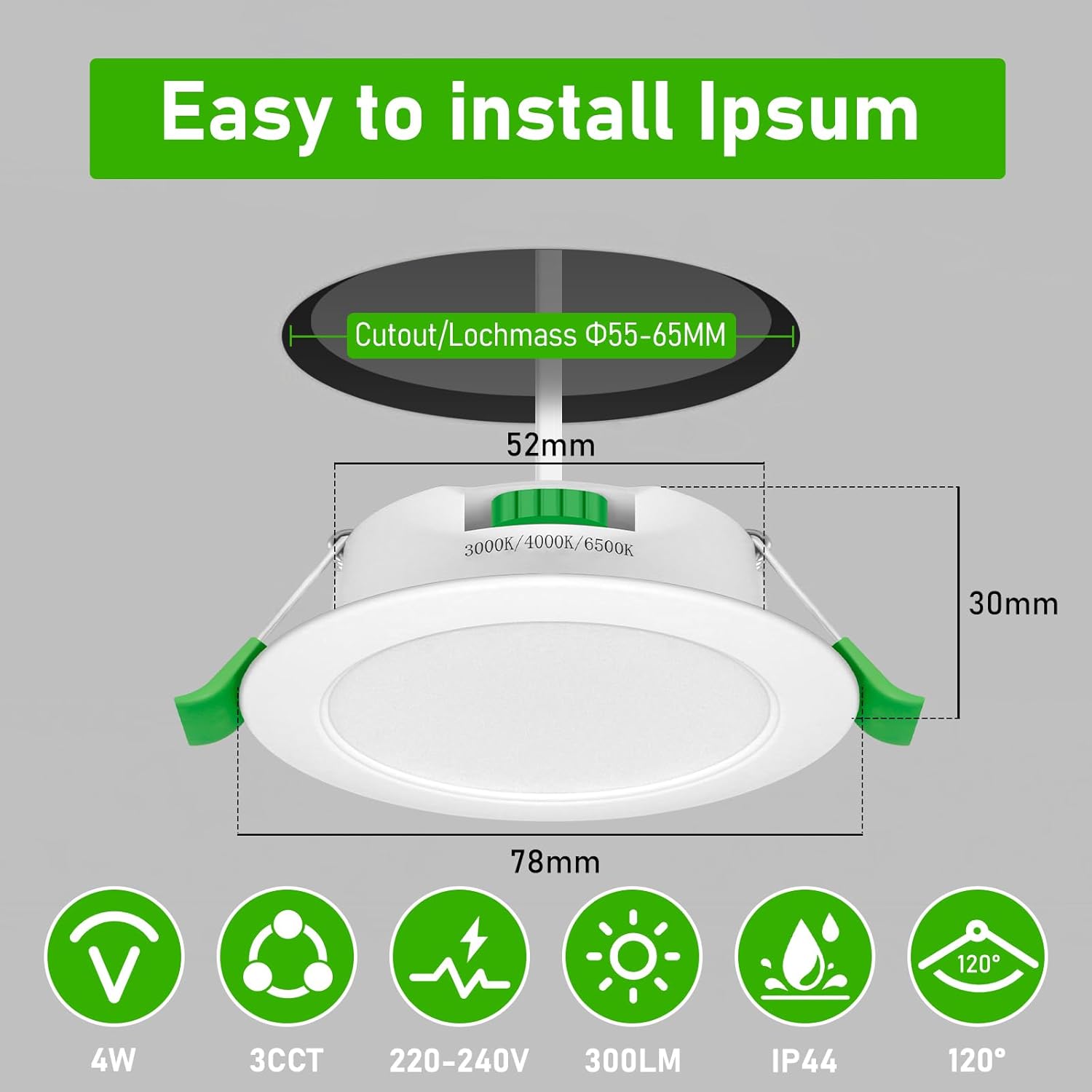 Thumbnail 1 de Jaenmsa Faretti LED da Incasso per Cartongesso 230V, 4W – Set 24, IP44, Dimmerabili, 3000K/4000K/6500K