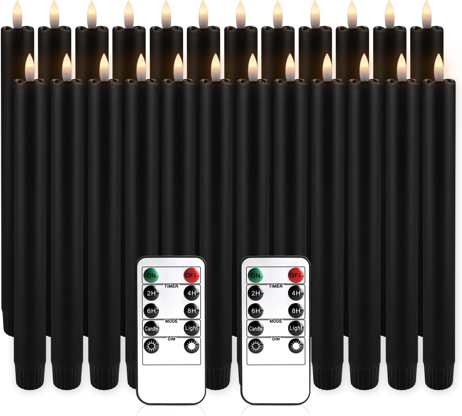 Detalle de TLNFHRPI RTY1023 Black Flameless Taper Candles, 24-Pack with Remote and Timer