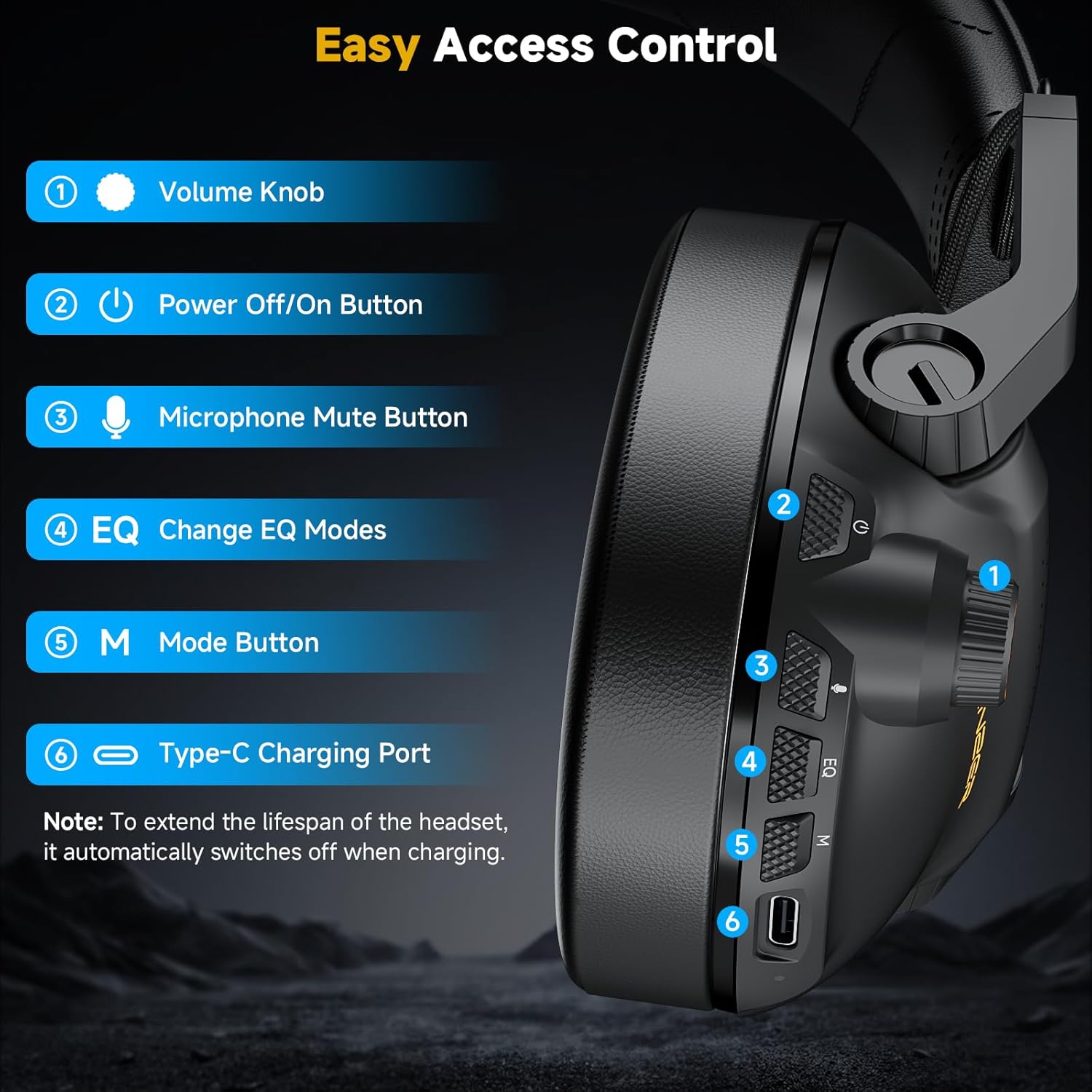 Thumbnail 6 de SENZER SG600 Wireless Gaming Headset for PC/PS5/PS4 (2.4GHz + Bluetooth 5.3) with Retractable Noise-Canceling Mic