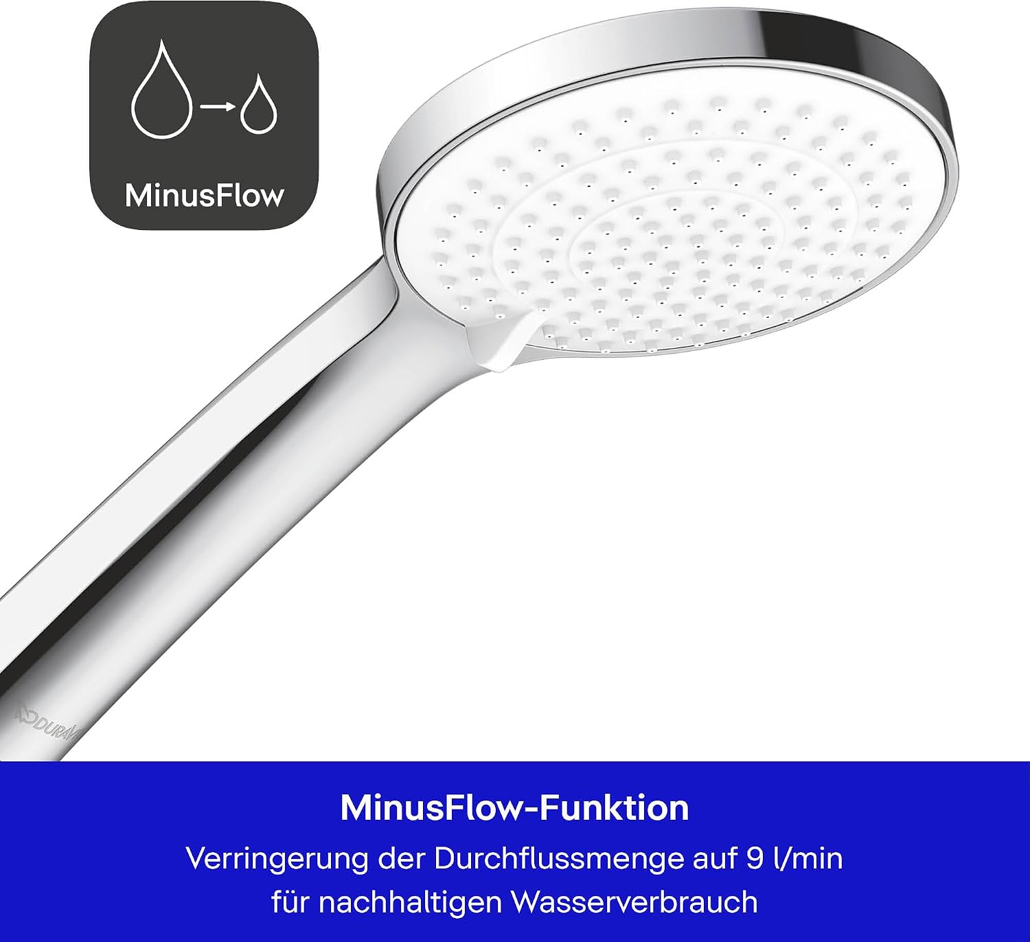 Detalle de Duravit Universal Handbrause mit 3 Strahlarten und MinusFlow – Runddusche Ø110 mm
