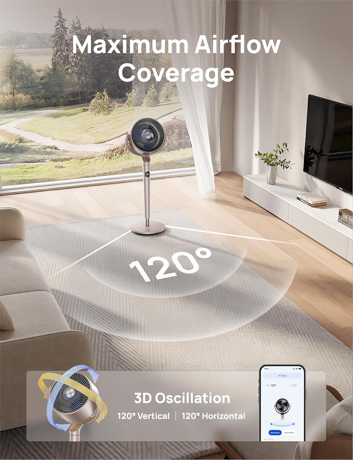Thumbnail 6 de DREO Smart Fans for Bedroom Starlight: 100 ft quiet pedestal fan with Wi‑Fi/voice, RGB light, 9 speeds & 120°/120° oscillation