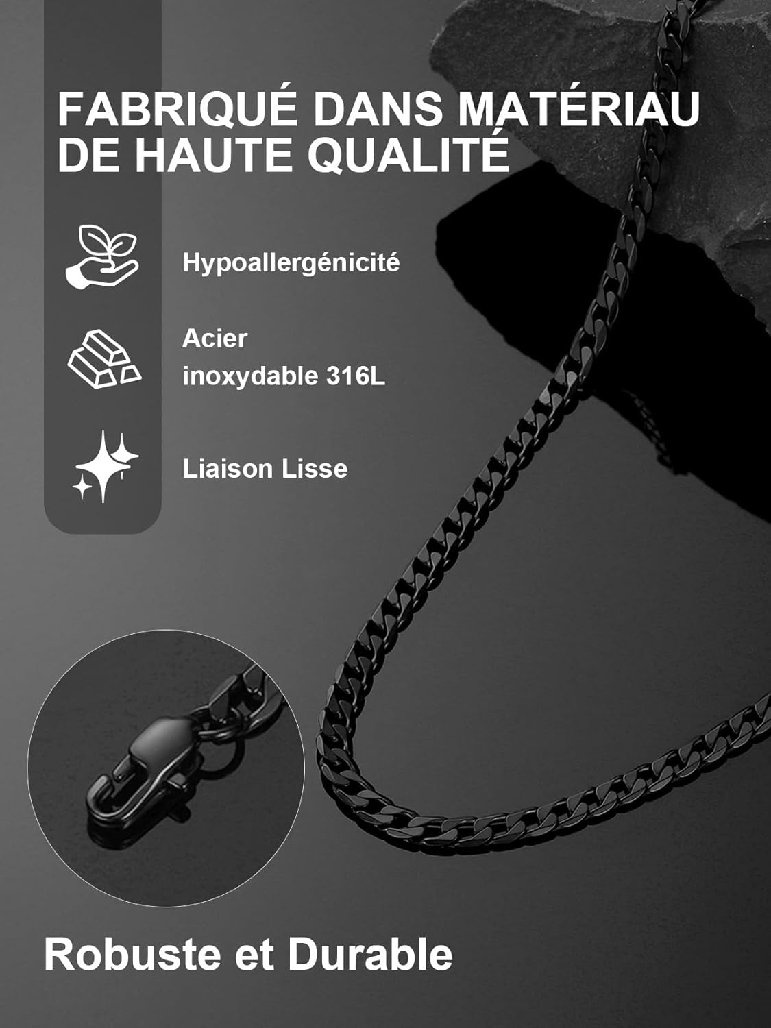 Thumbnail 2 de Collier Cuban Large ChainsPro en acier inoxydable pour homme – 4/6/9/13 mm, 46–76 cm