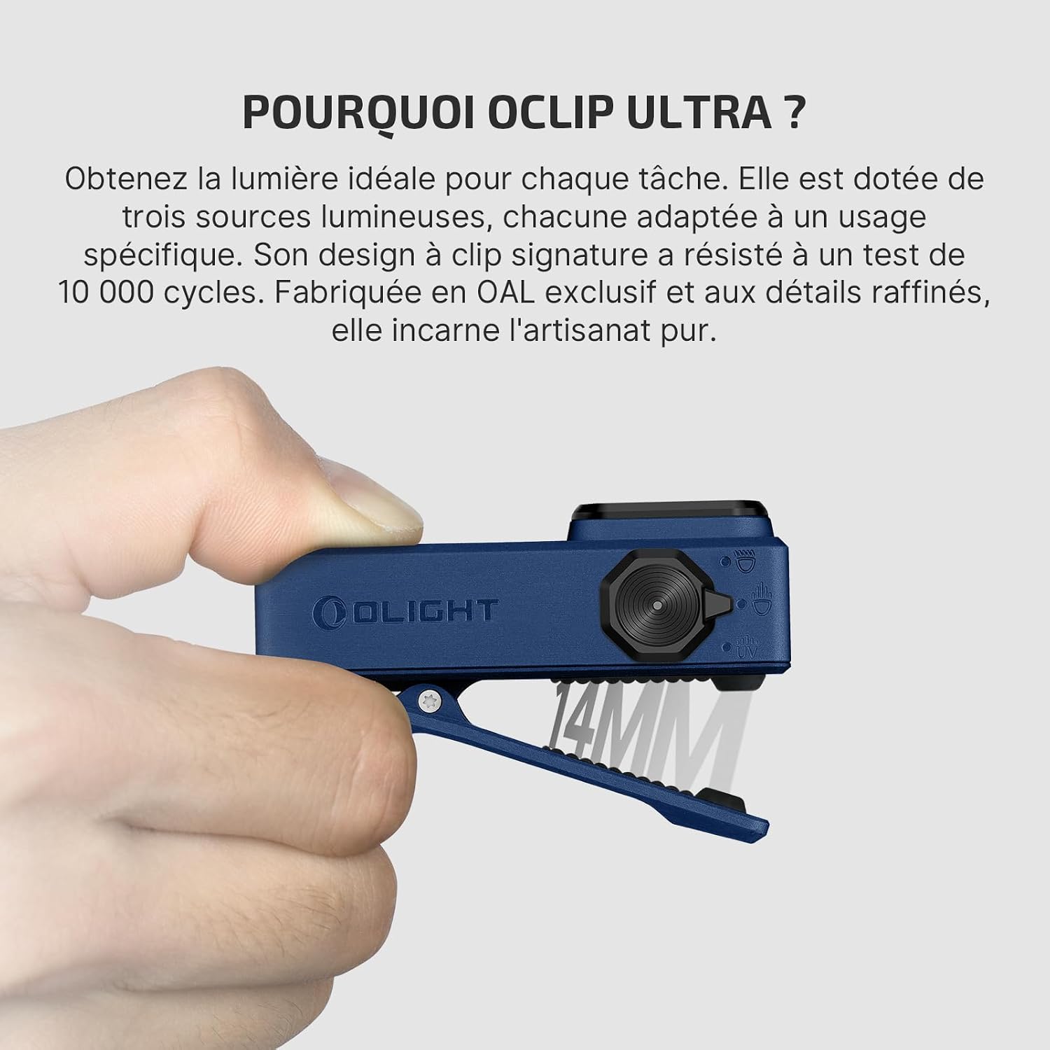 Detalle 2 de OLIGHT Oclip Ultra: Lampe à pince polyvalente UV 3 sources, compacte et durable