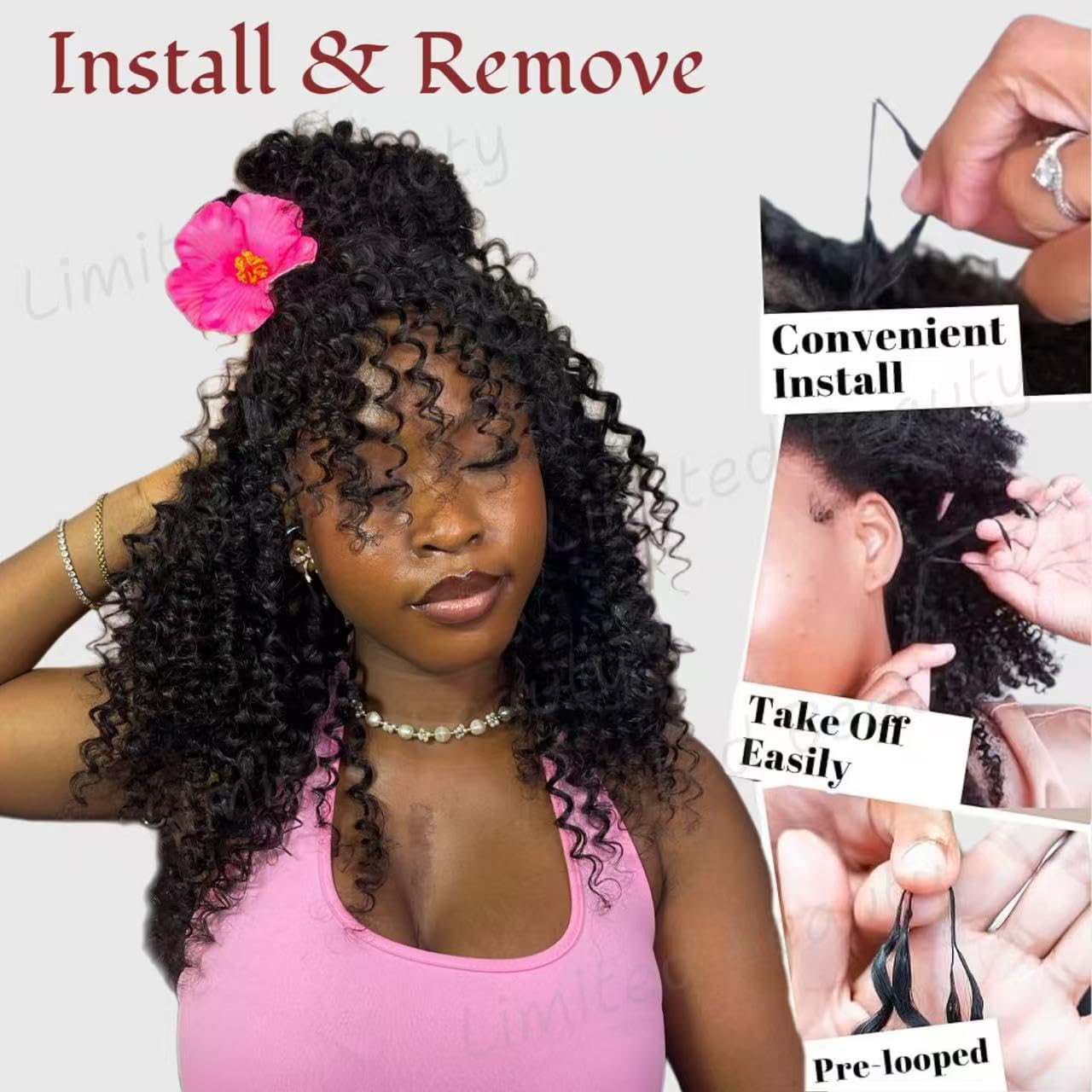 Thumbnail 3 de Limited Beauty Deep Wave Crochet Human Hair Extensions (2 Packs, 120g) – 22inch, Knotless & Pre-Separated