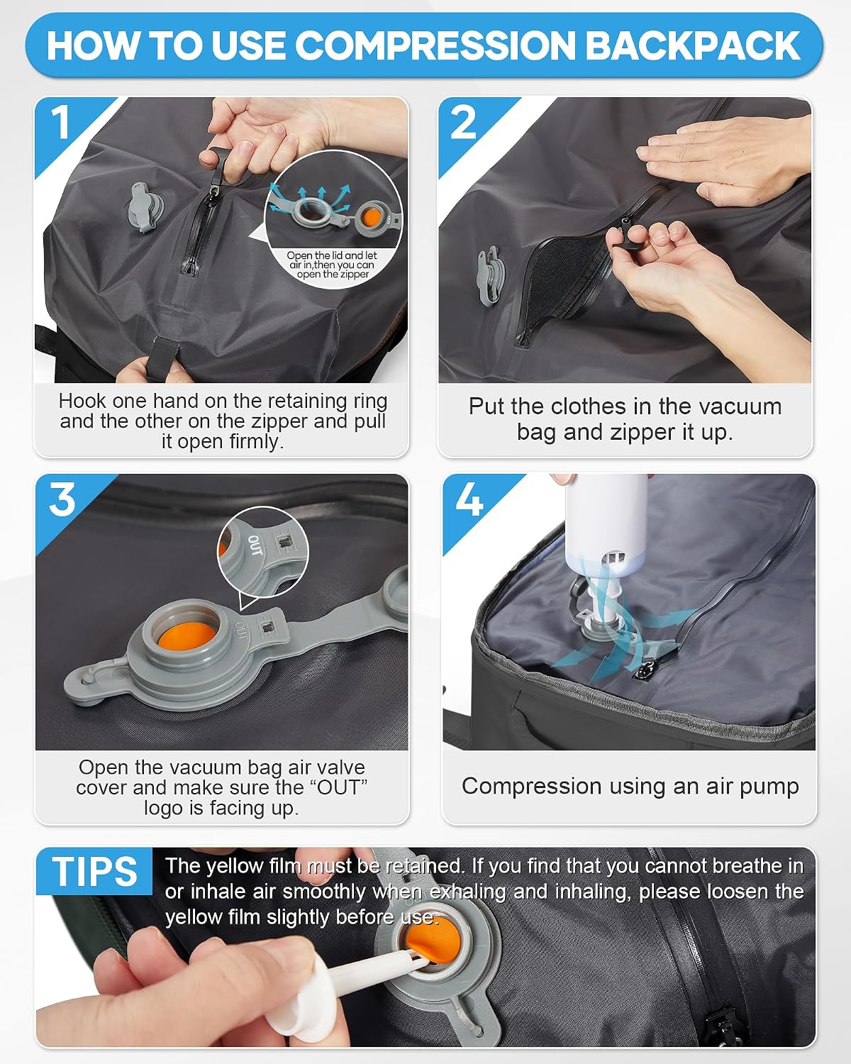 Thumbnail 5 de SZLX Vacuum Backpack Travel Bag with Pump — Cabin-Size 40x30x20, Ryanair Compatible