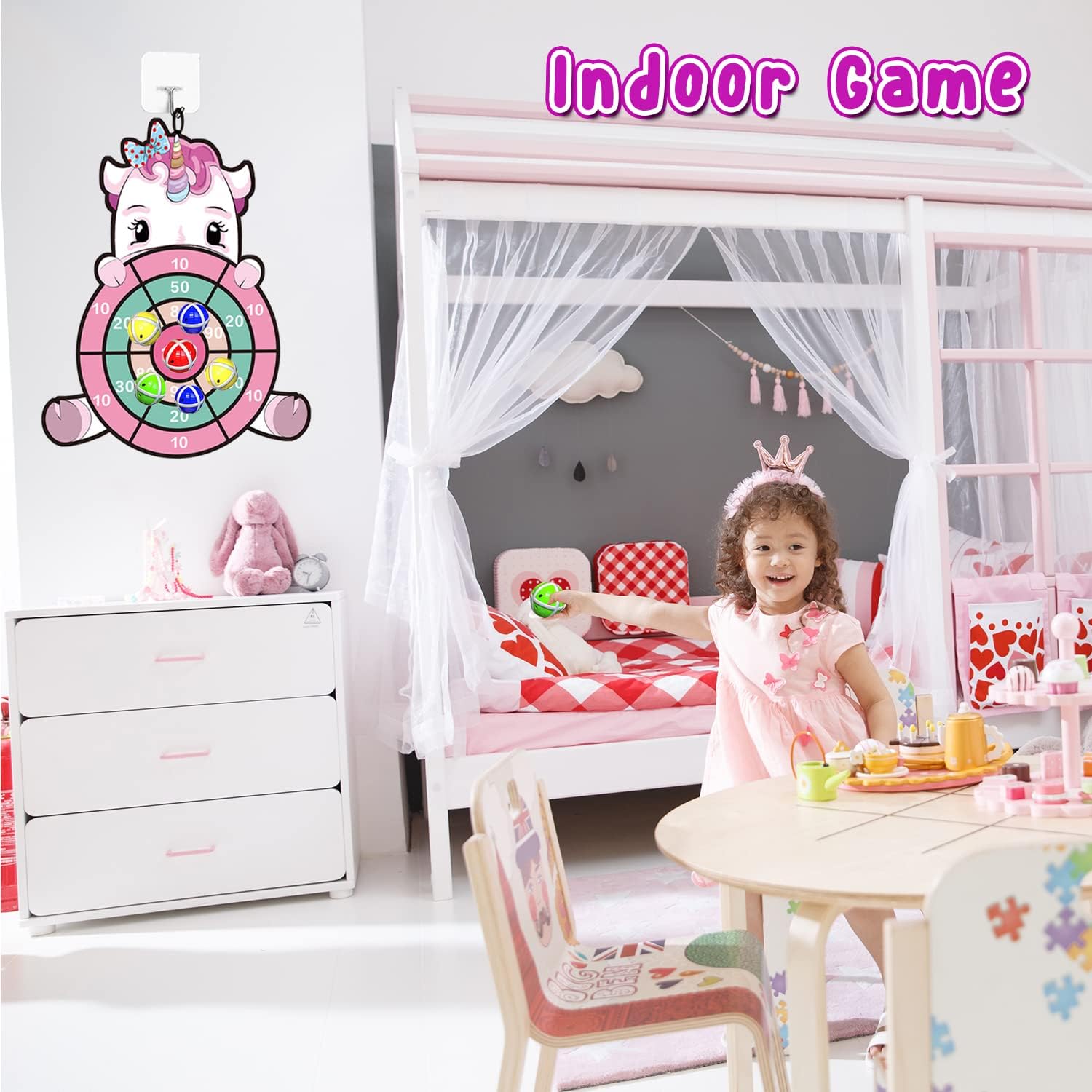 Detalle de Unicorn 25-inch sticky ball dart board game for kids (ages 4-9) with 12 sticky balls