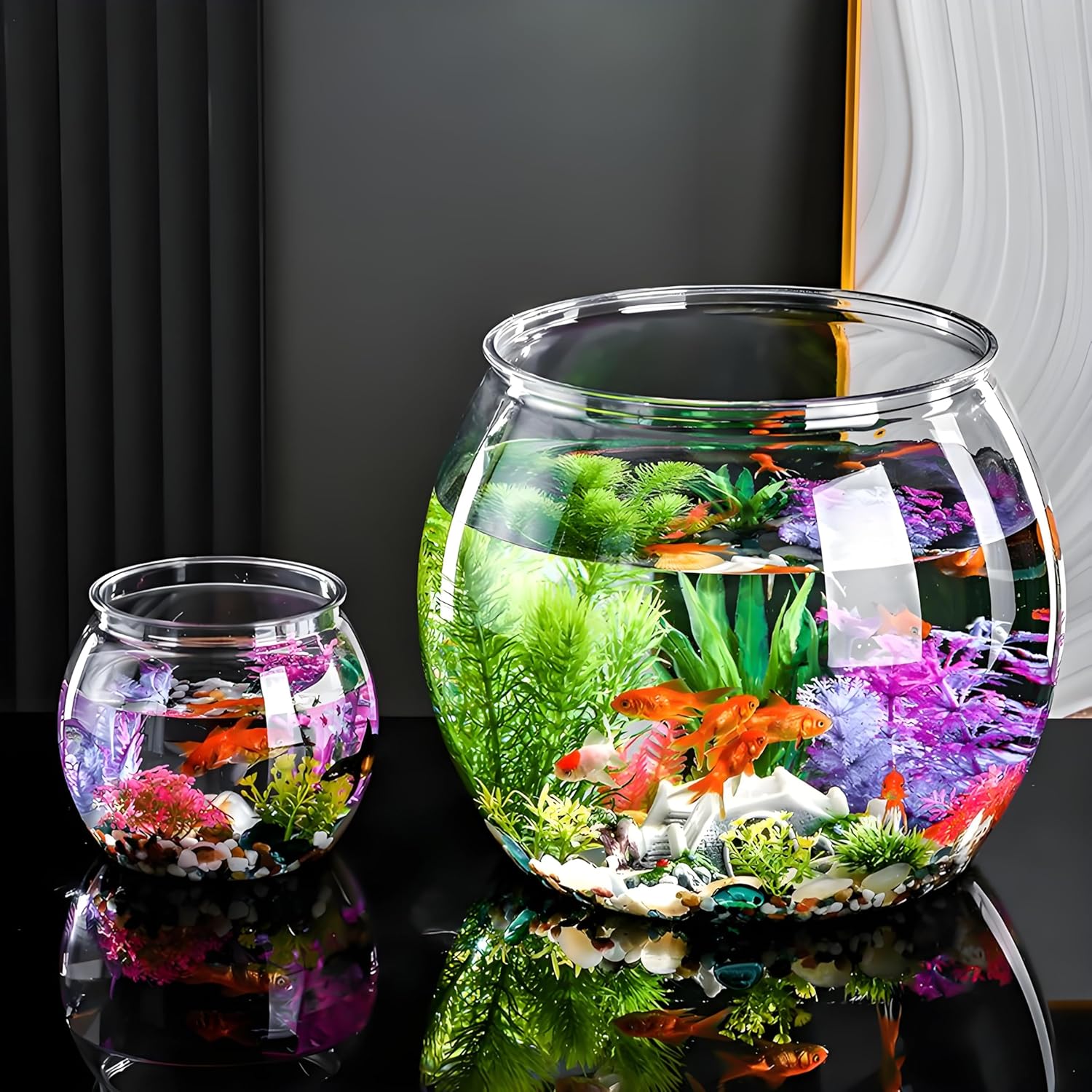 Thumbnail 1 de Wliwwo 2pcs Plastic Fish Bowls (Round Aquarium Clear Fish Tank Vase Pots) for Party Prizes & Home Décor