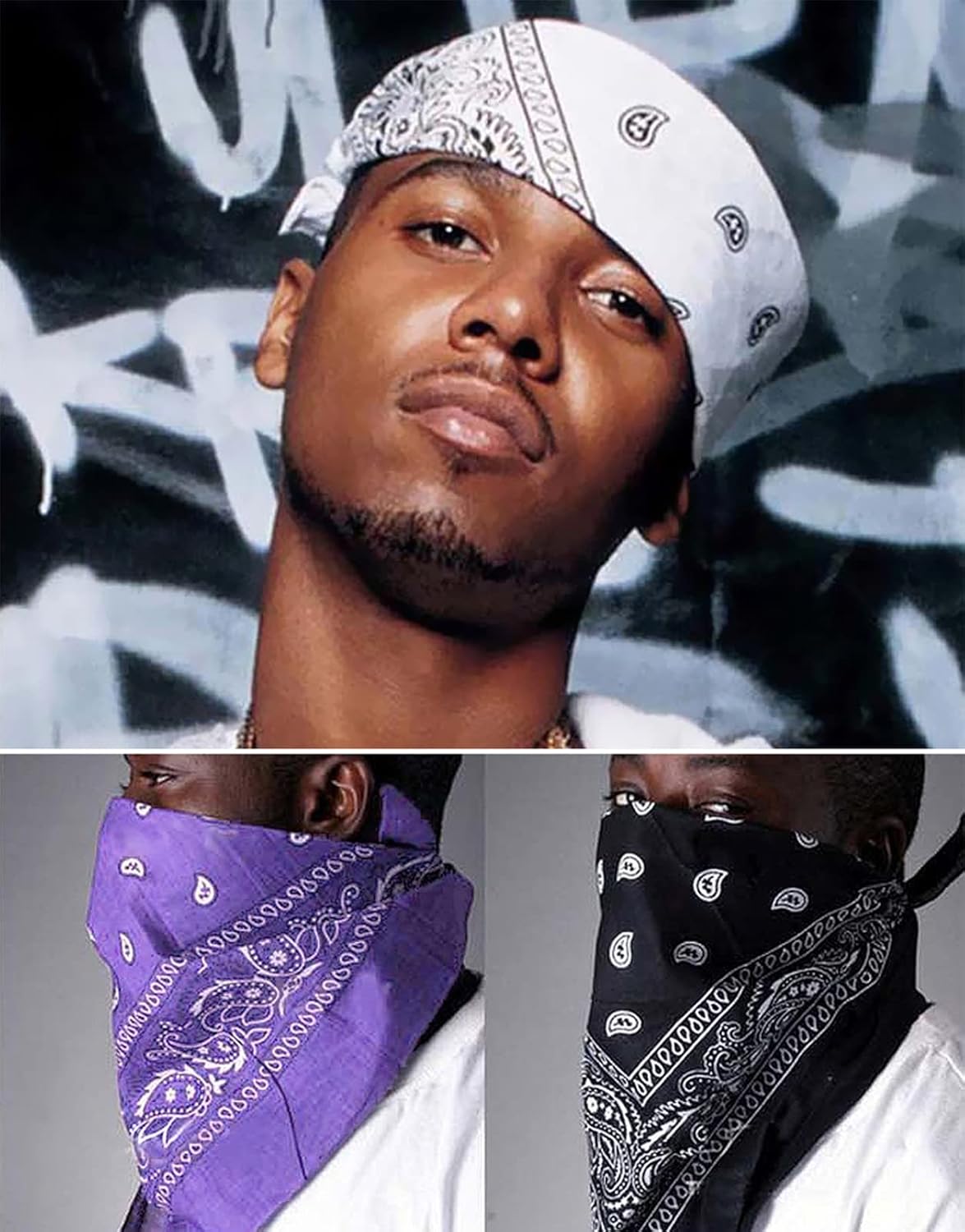 Detalle de Chalier Cmfort Bandana – Paisley-Muster 14er-Set aus 100% Polyester, 55 x 55 cm