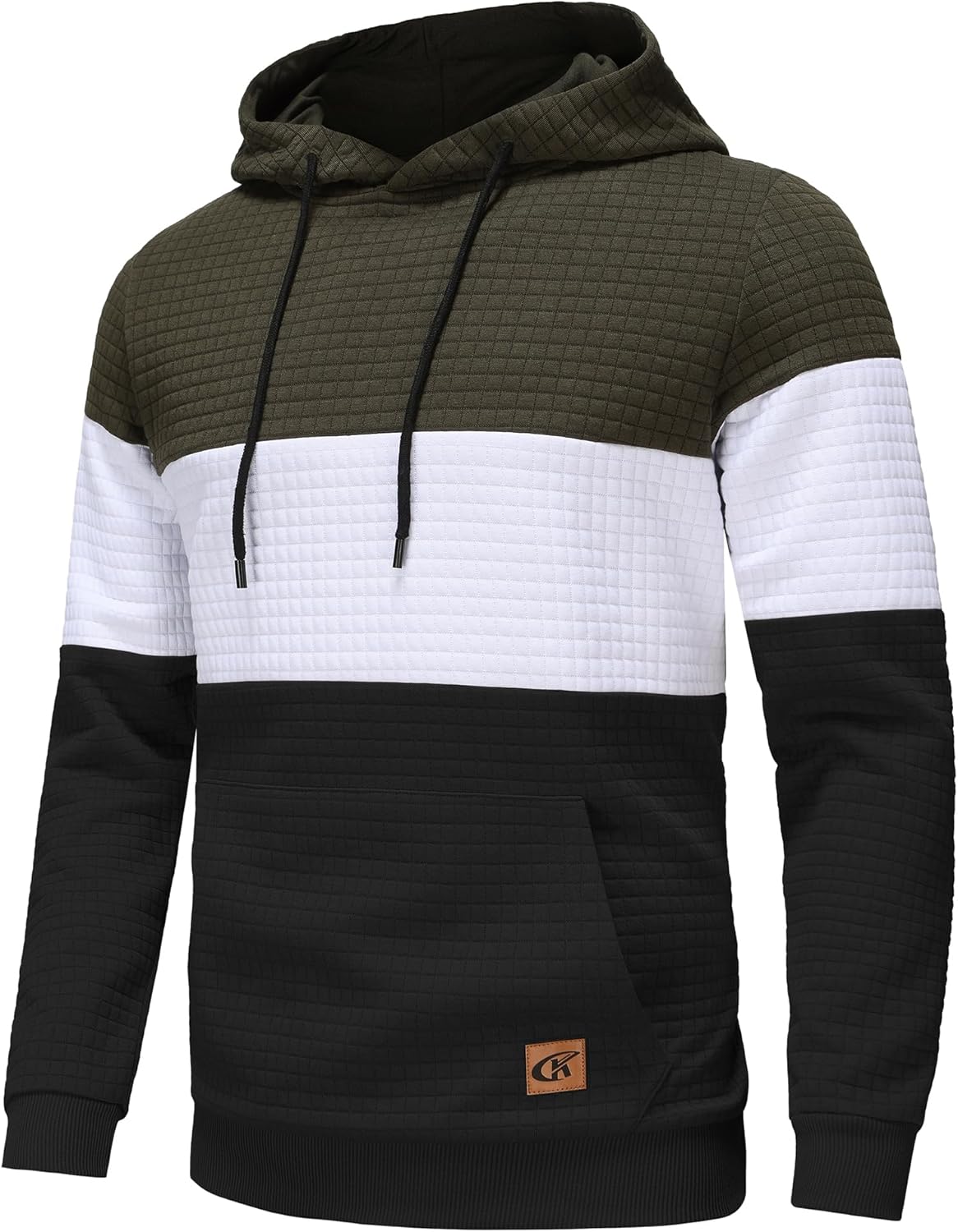 Detalle de YuKaiChen Men's Hoodies Pullover with Patchwork Plaid Jacquard