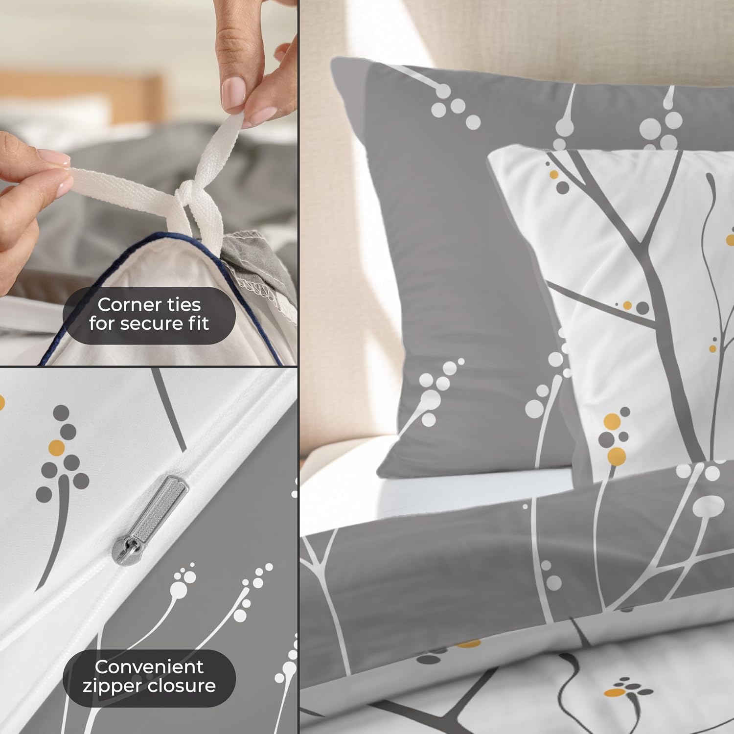 Detalle de Dreamzie King Size Duvet Cover Set – Premium Microfibre Reversible (230 x 220 cm), 3-Piece