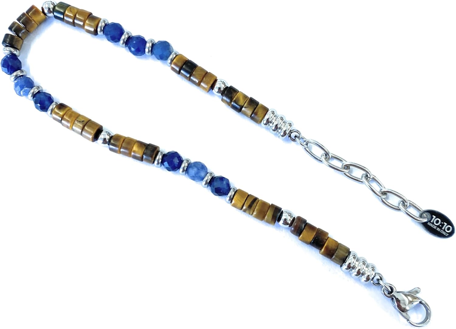 Thumbnail 2 de 10:10 Bracciale Uomo Pietre Dure Naturali Rondelle 4 mm in Acciaio Inox – Made in Italy