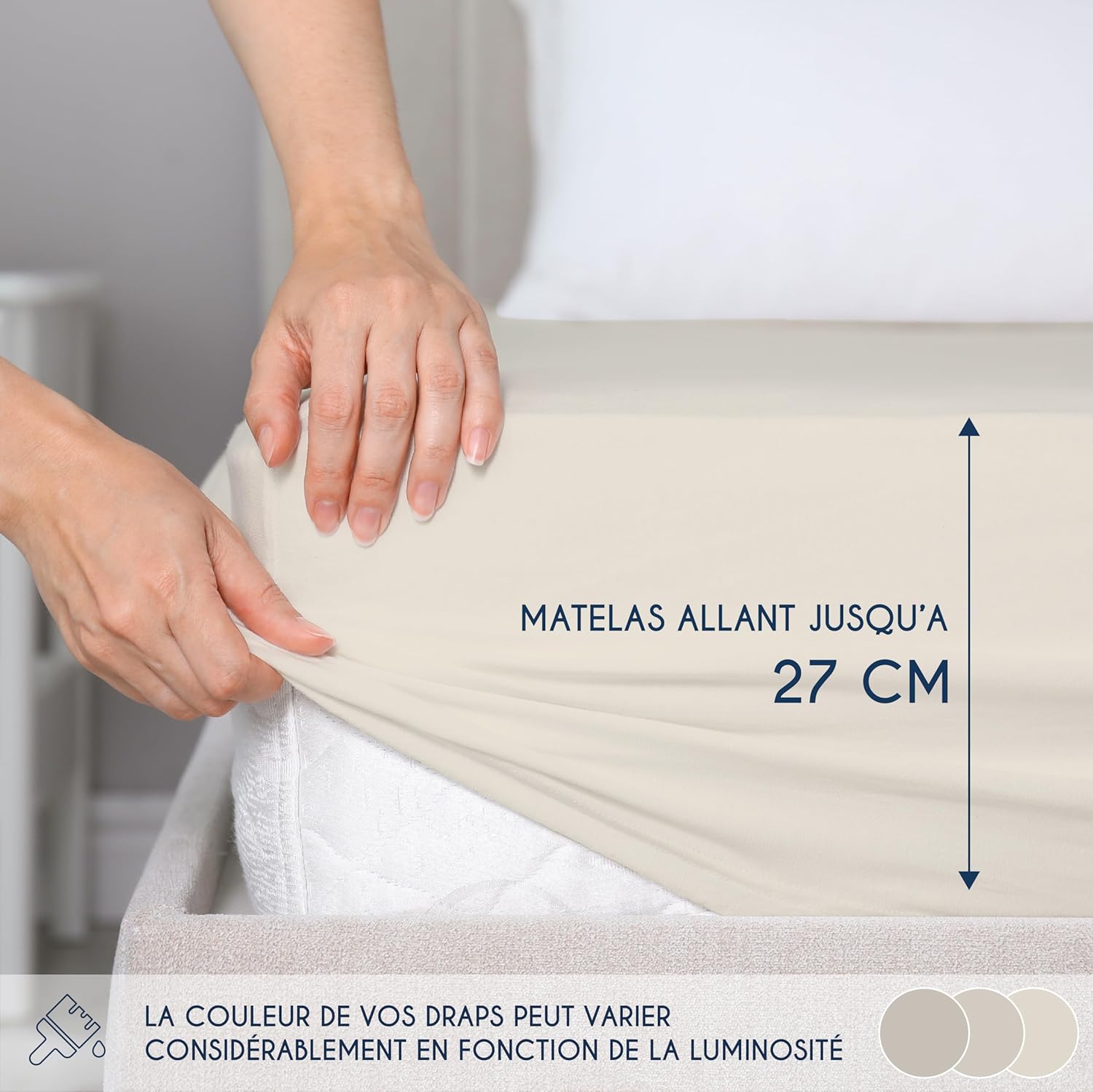 Thumbnail 2 de Dreamzie Drap Housse 180x200 Beige – 100% Jersey Coton certifié OEKO-TEX
