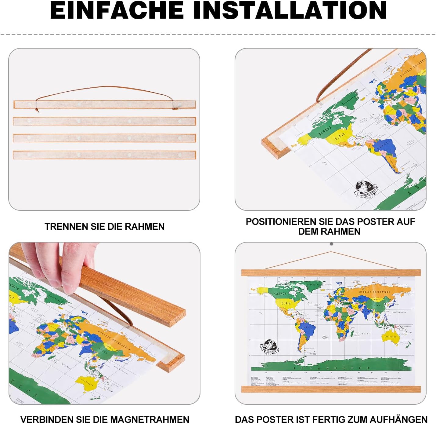 Thumbnail 4 de Benjia Magnetische Posterschiene (61 x 91,5 cm) aus Teakholz – magnetischer Posterrahmen zum Wechseln
