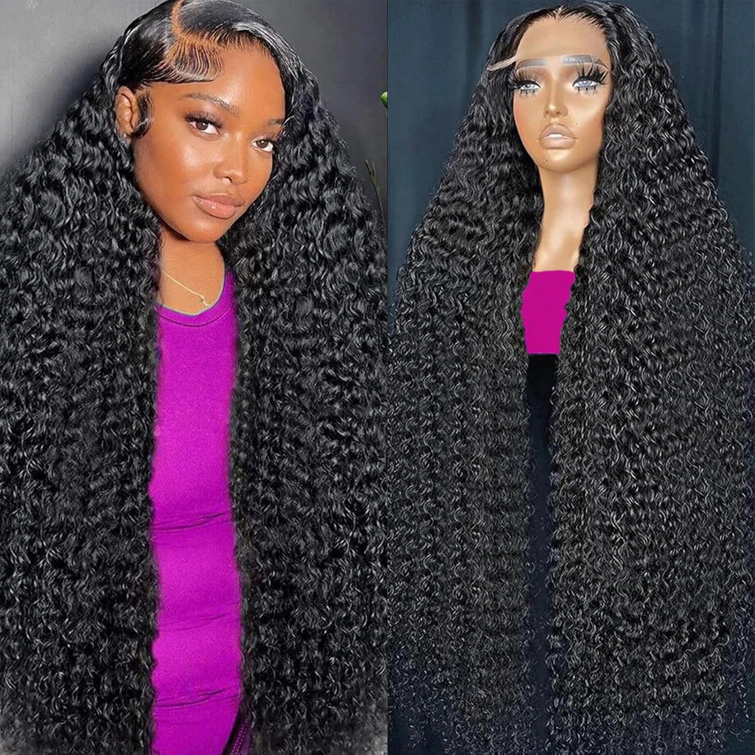 Detalle de TONHONK 24 Inch Deep Wave Lace Front Wig (13x6 HD Lace, 200% Density) – Glueless Curly Human Hair Look