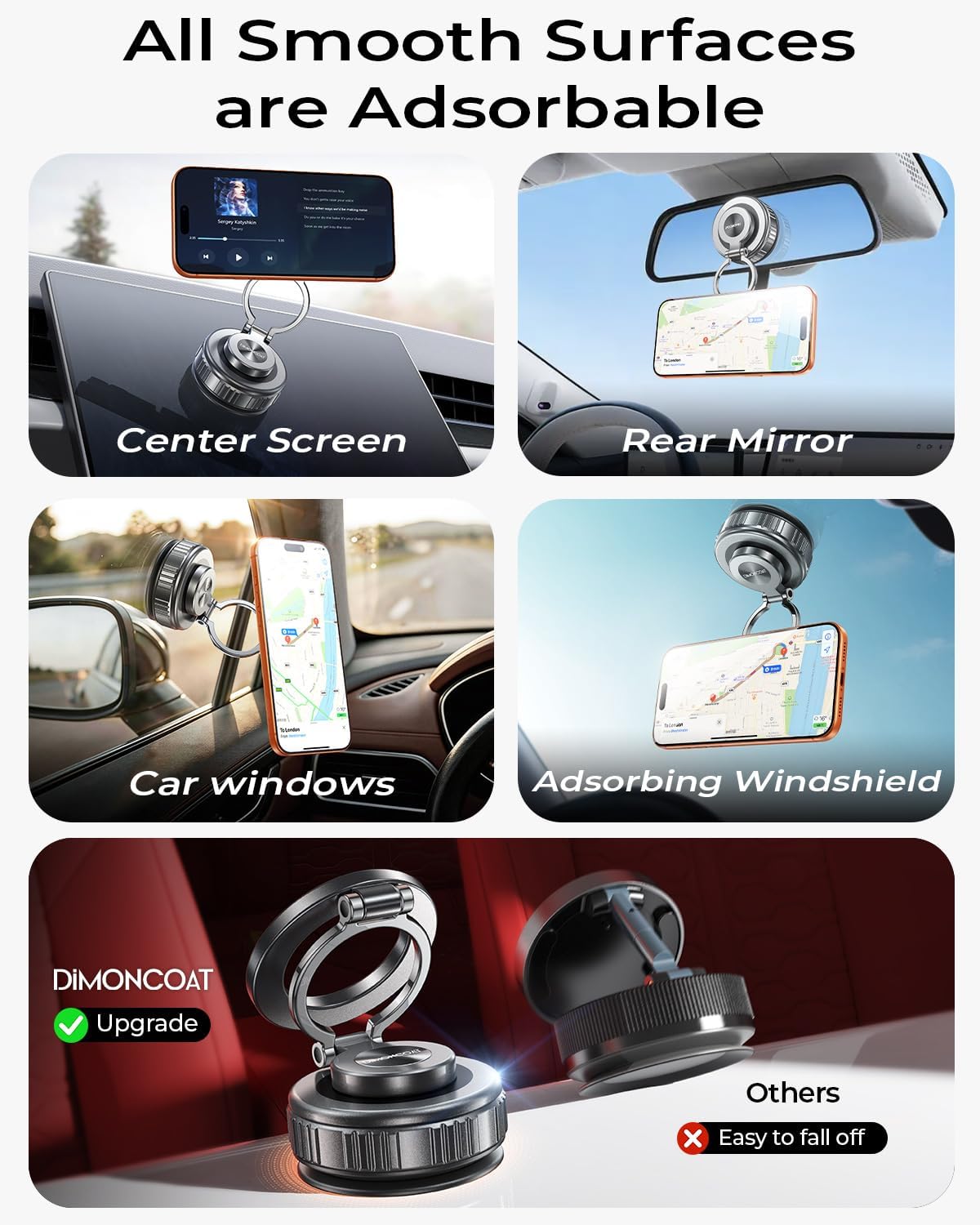 Thumbnail 1 de Magnetic Phone Holder for Car 2026 Heavy Duty (All Metal) — 360° Adjustable Vacuum Suction & N55 Magnetic Mount
